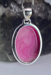 Pink Botswana Agate and Silver Pendant (UV1350)