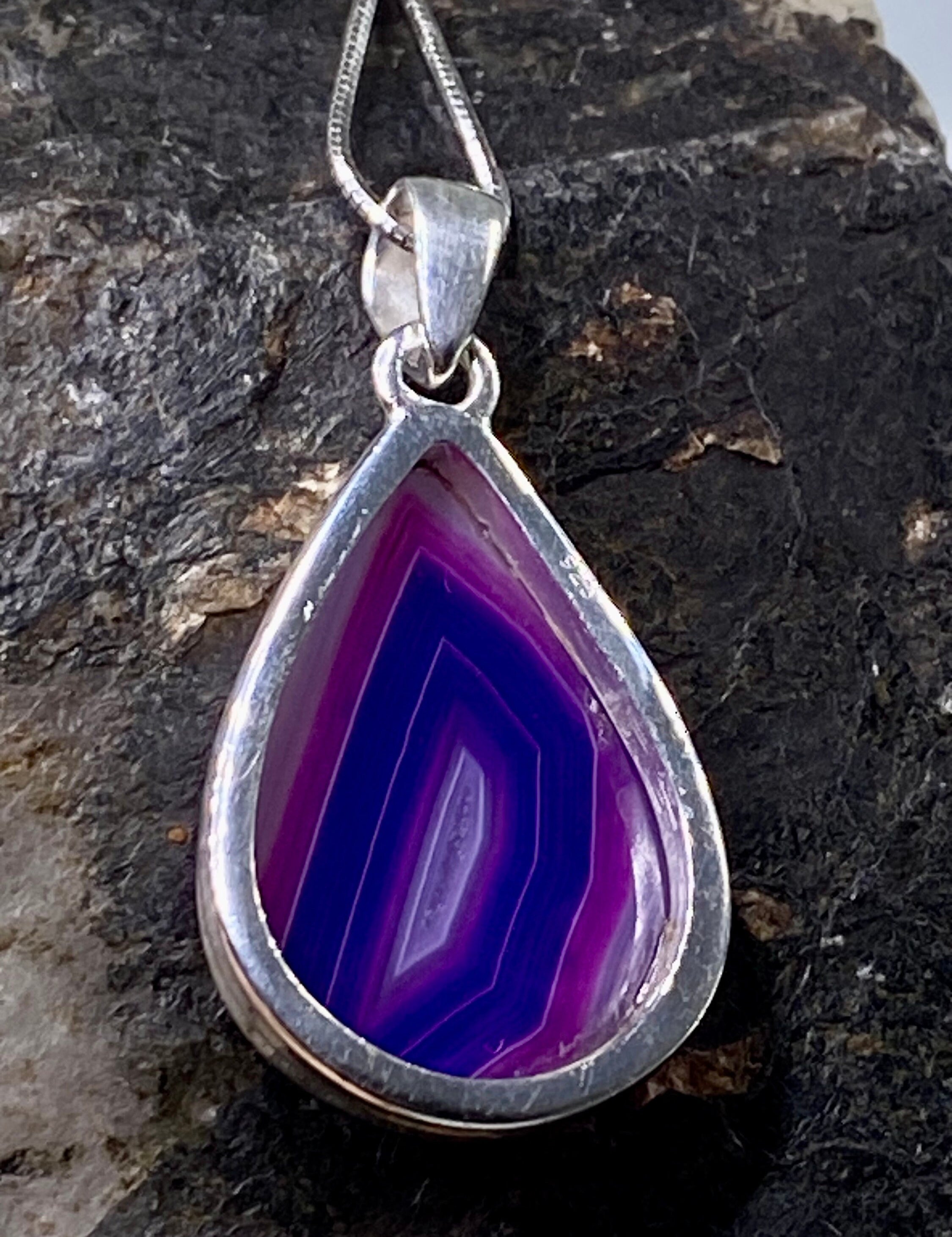 Purple Botswana Agate and Silver Pendant(UV1339)