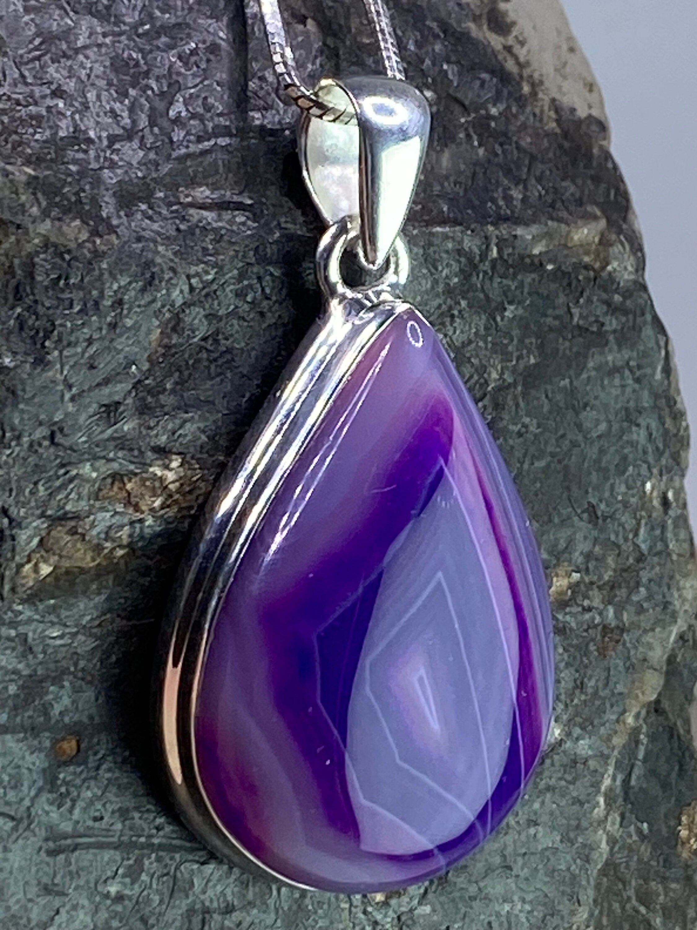 Purple Botswana Agate and Silver Pendant(UV1339)