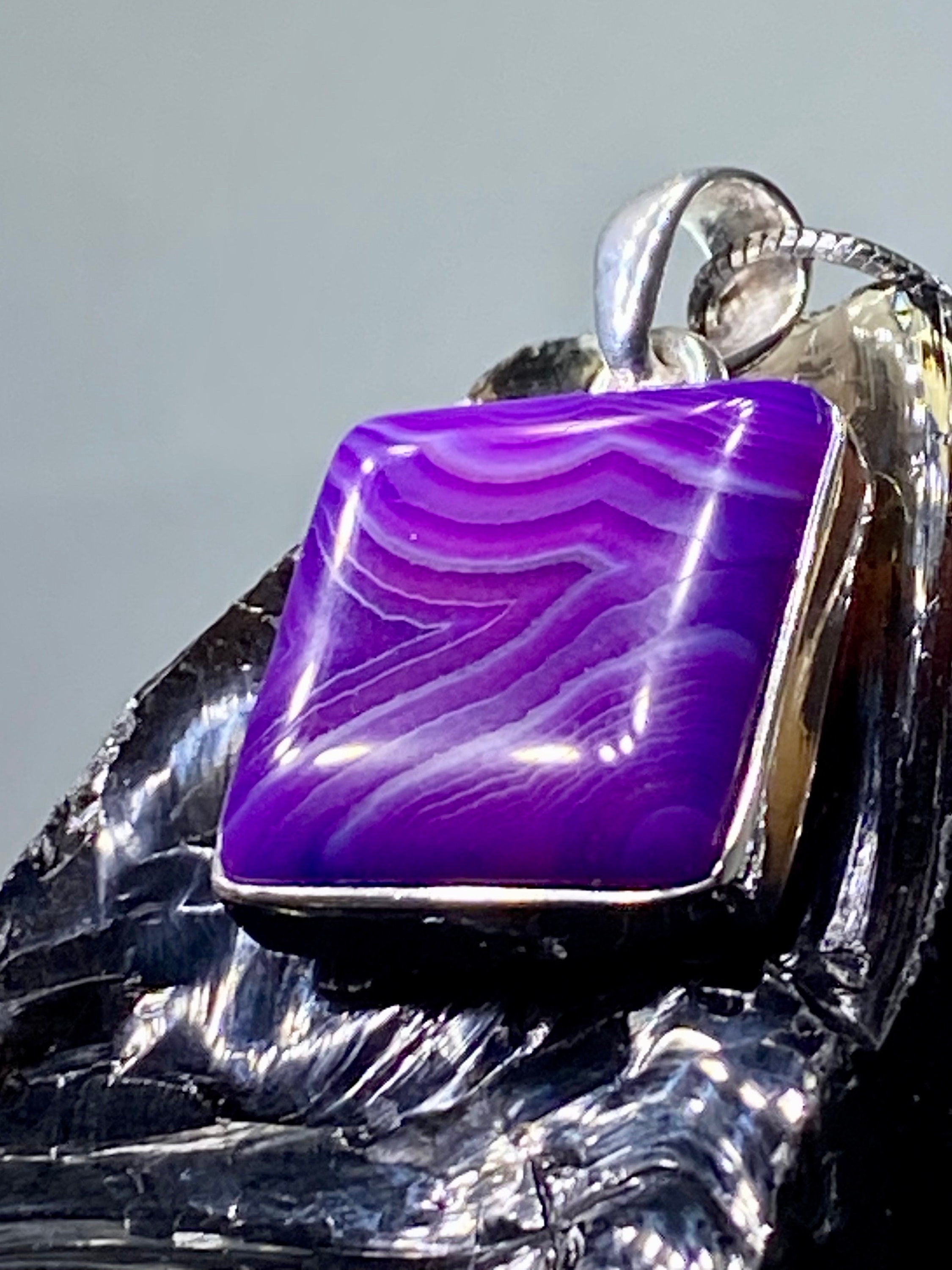 Purple Botswana Agate and Silver Pendant(UV1357)