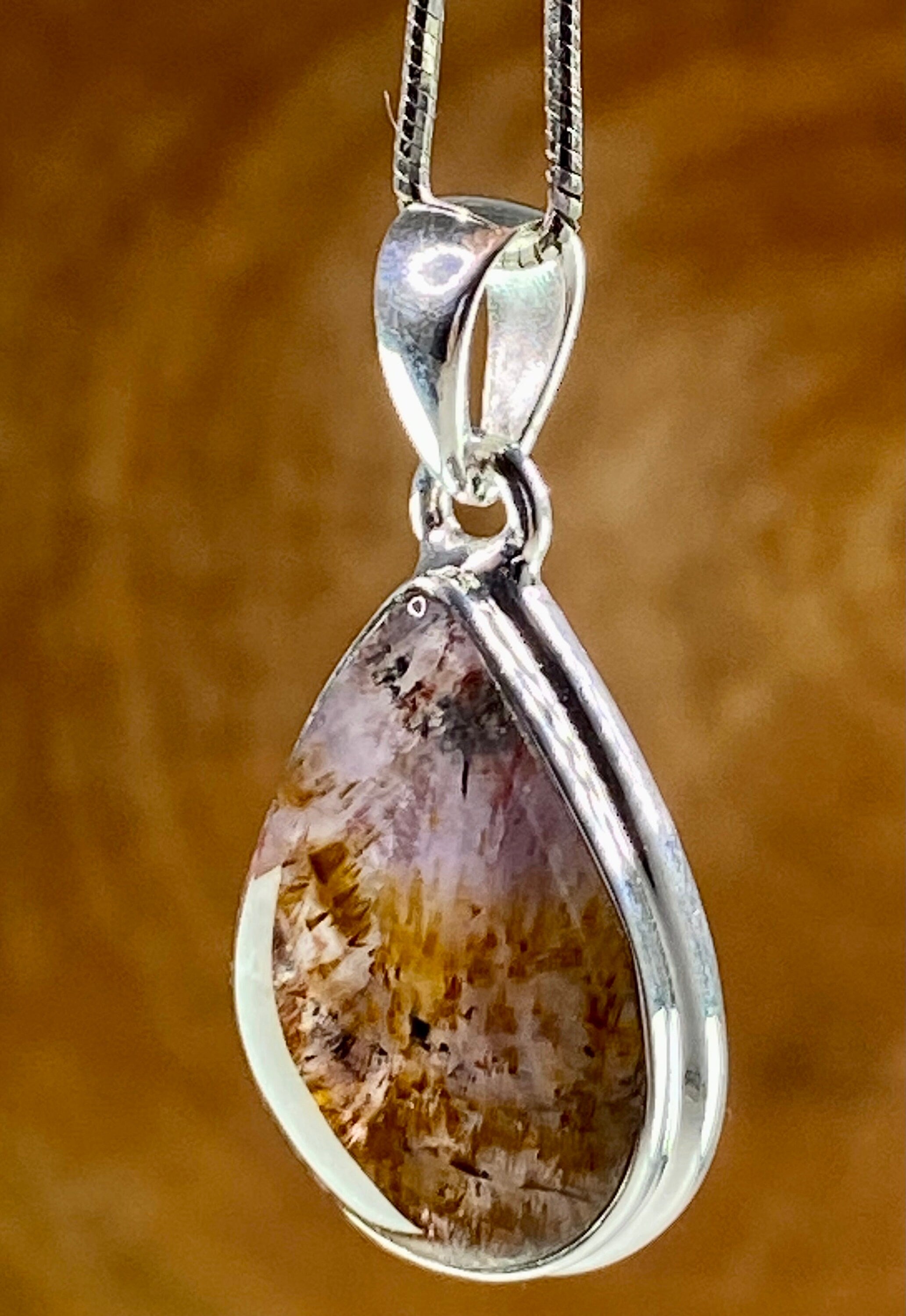 High Quality Cacoxenite in Purple Amethyst and Silver Pendant(UV1952)