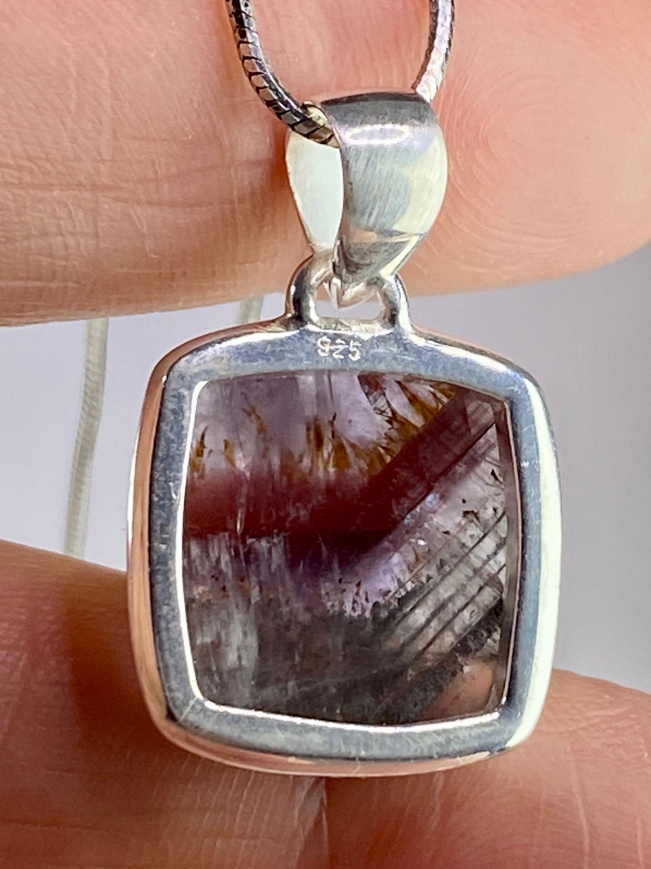 High Quality Cacoxenite in Purple Amethyst and Silver Pendant