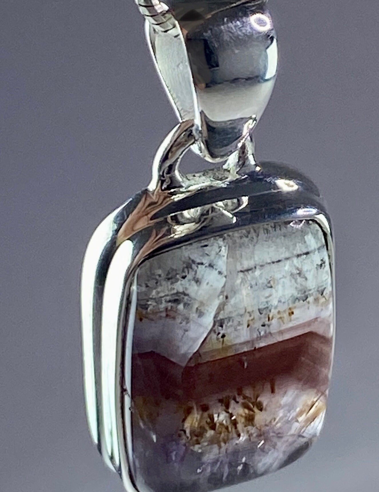 High Quality Cacoxenite in Purple Amethyst and Silver Pendant