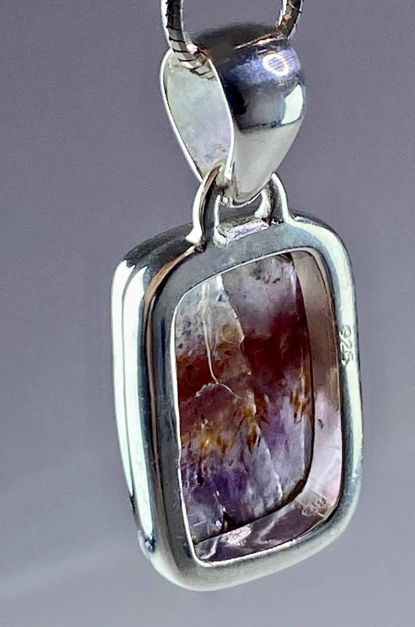 High Quality Cacoxenite in Purple Amethyst and Silver Pendant