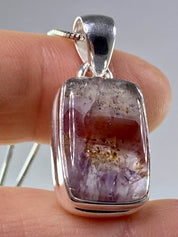 High Quality Cacoxenite in Purple Amethyst and Silver Pendant