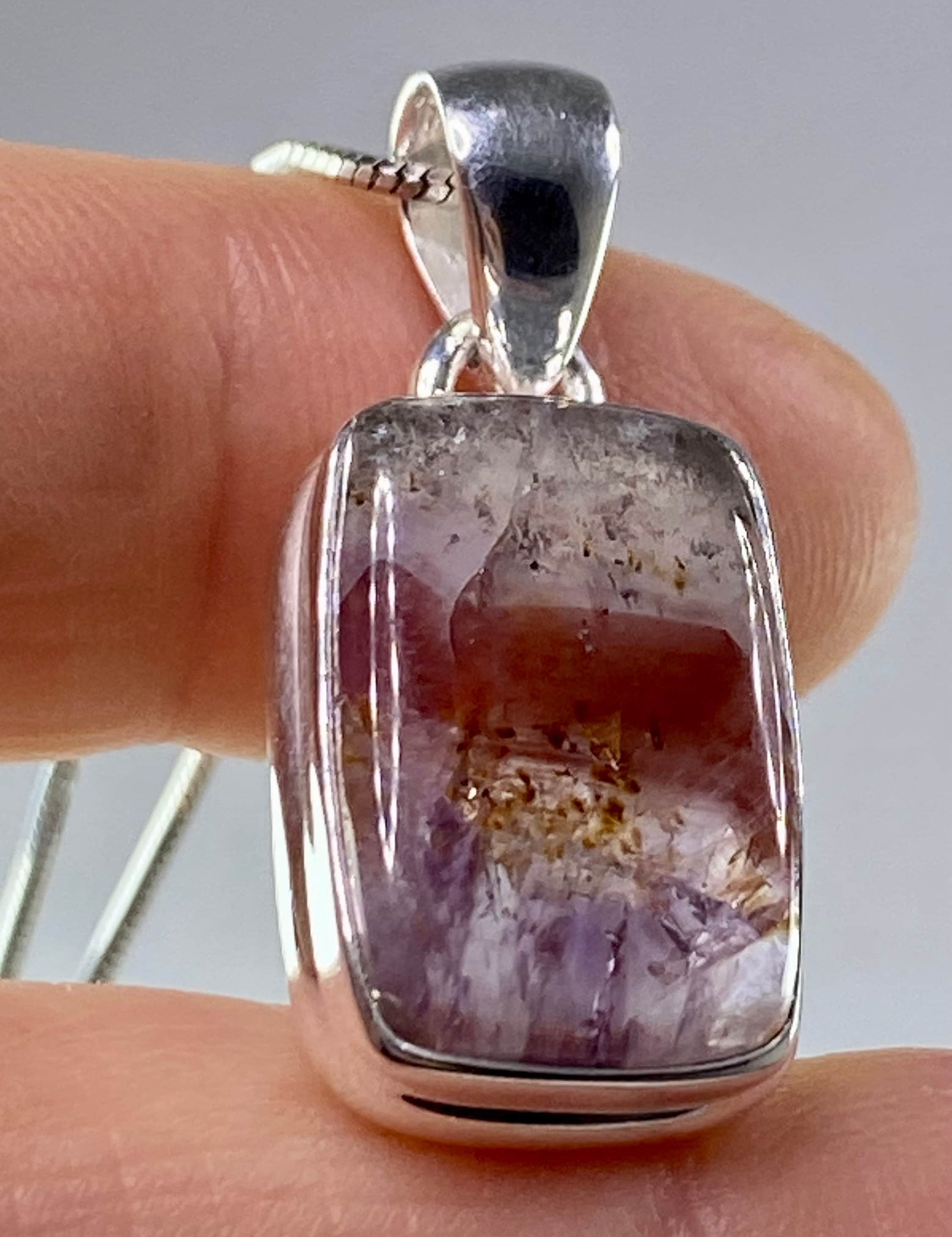 High Quality Cacoxenite in Purple Amethyst and Silver Pendant