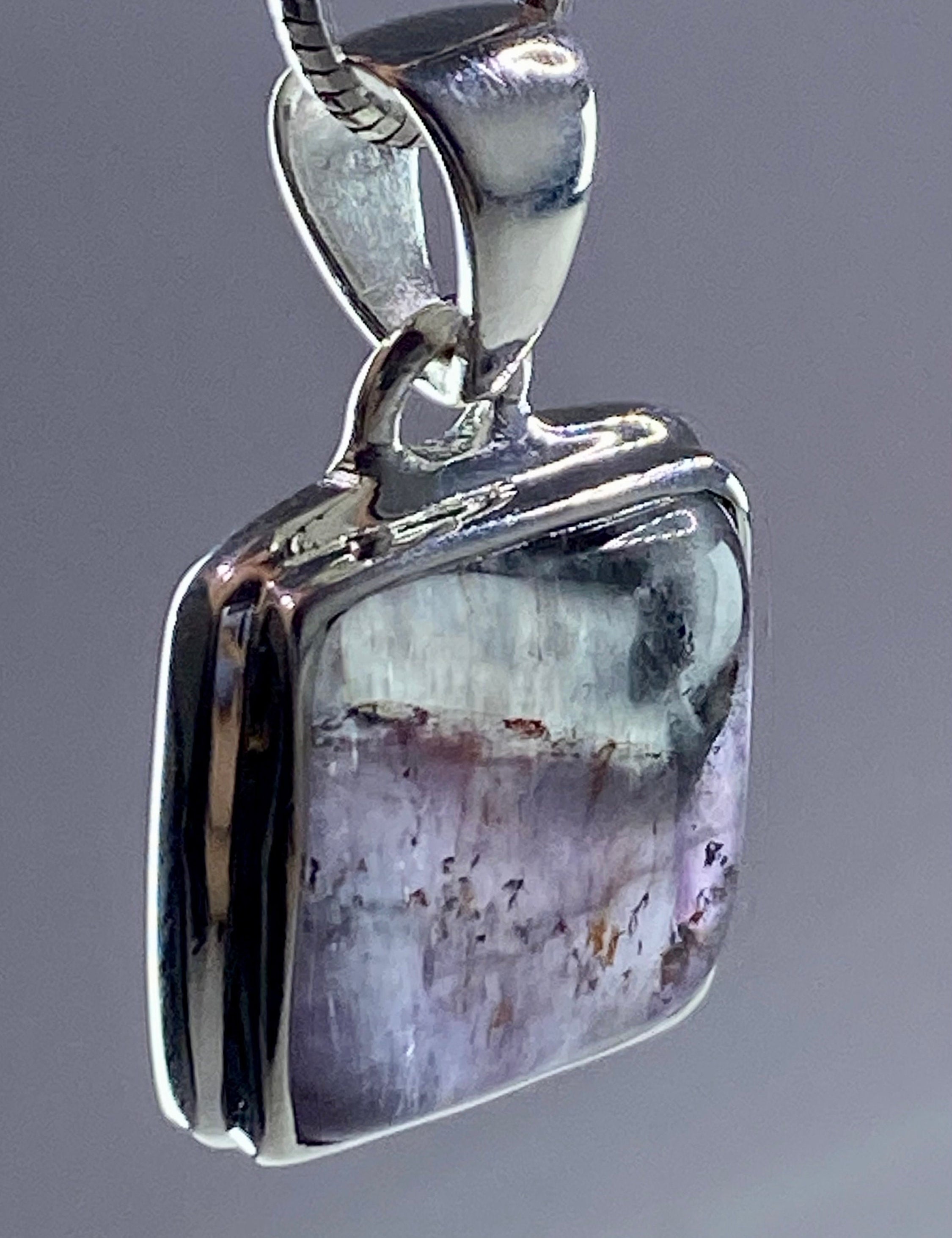 High Quality Cacoxenite in Purple Amethyst and Silver Pendant