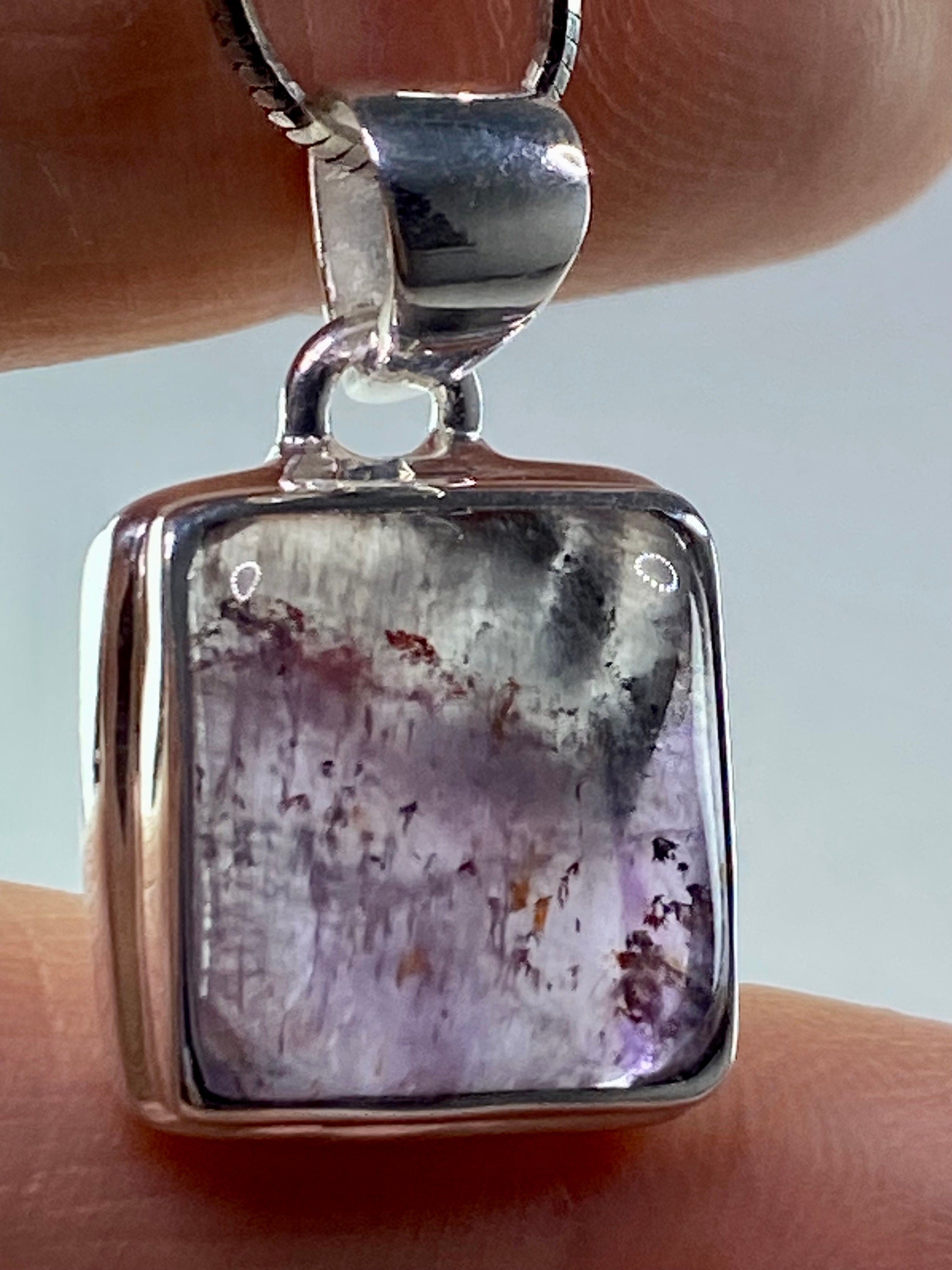 High Quality Cacoxenite in Purple Amethyst and Silver Pendant