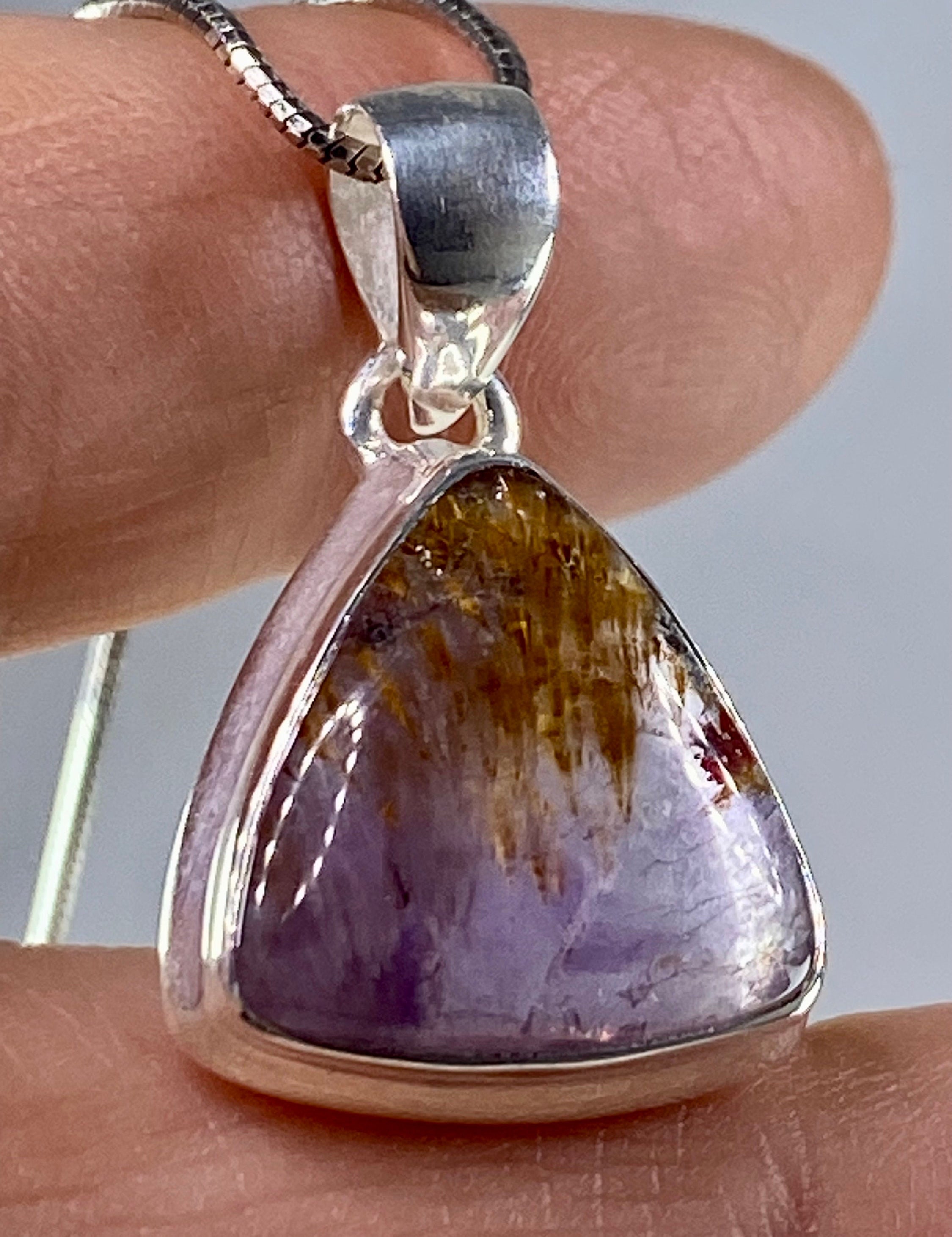 High Quality Cacoxenite in Purple Amethyst and Silver Pendant