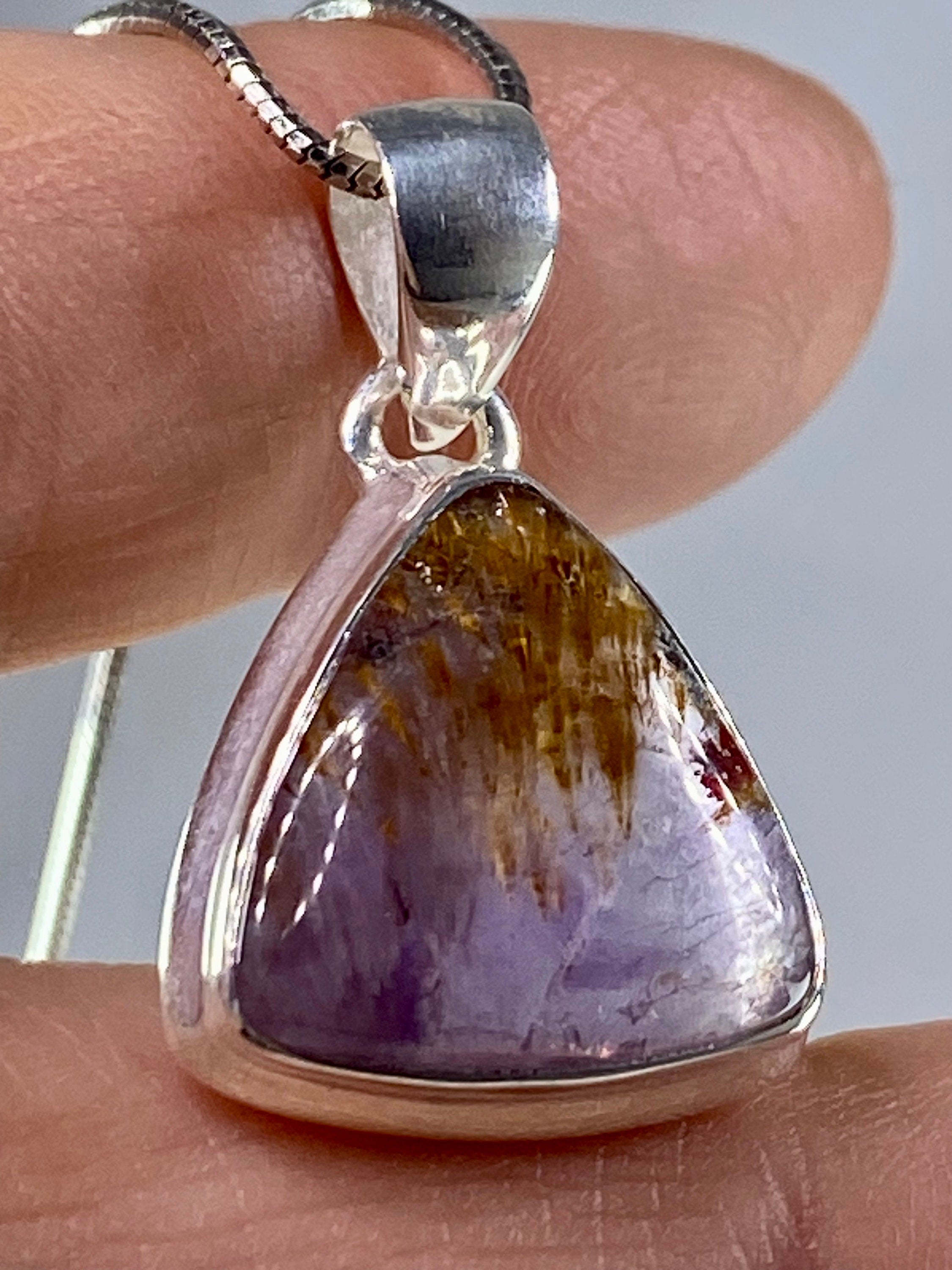 High Quality Cacoxenite in Purple Amethyst and Silver Pendant