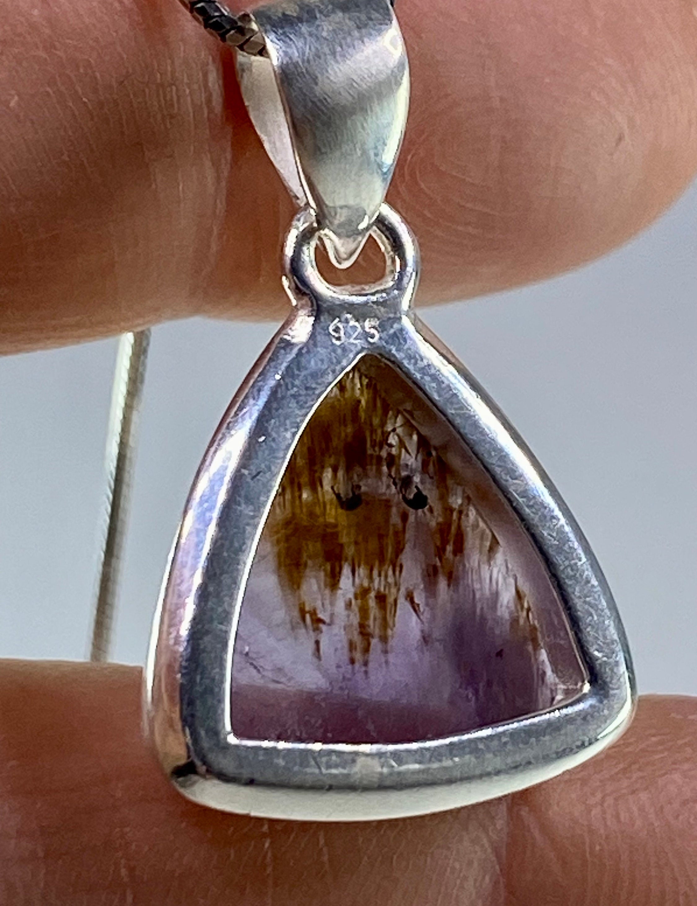 High Quality Cacoxenite in Purple Amethyst and Silver Pendant