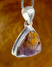 High Quality Cacoxenite in Purple Amethyst and Silver Pendant