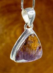 High Quality Cacoxenite in Purple Amethyst and Silver Pendant