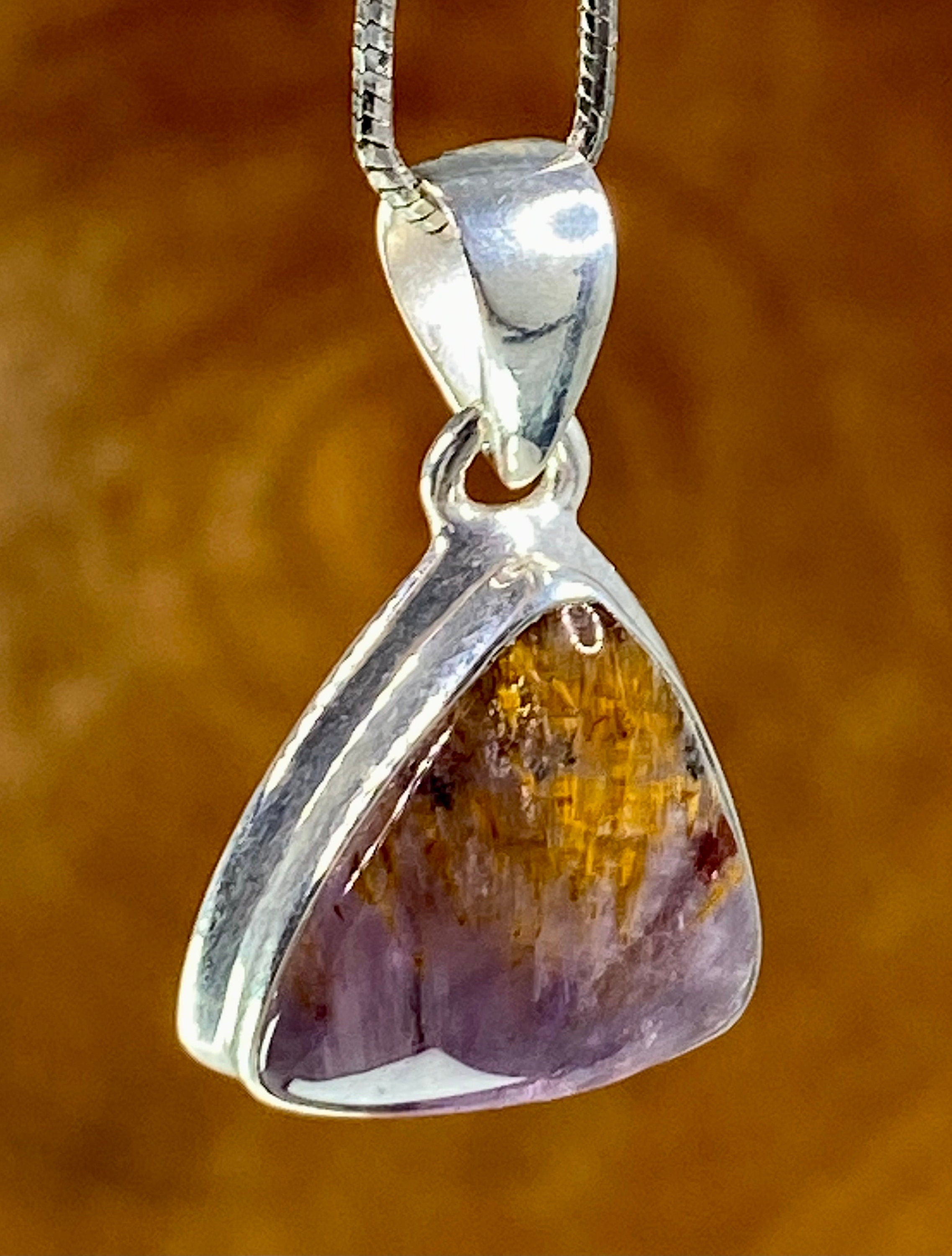 High Quality Cacoxenite in Purple Amethyst and Silver Pendant