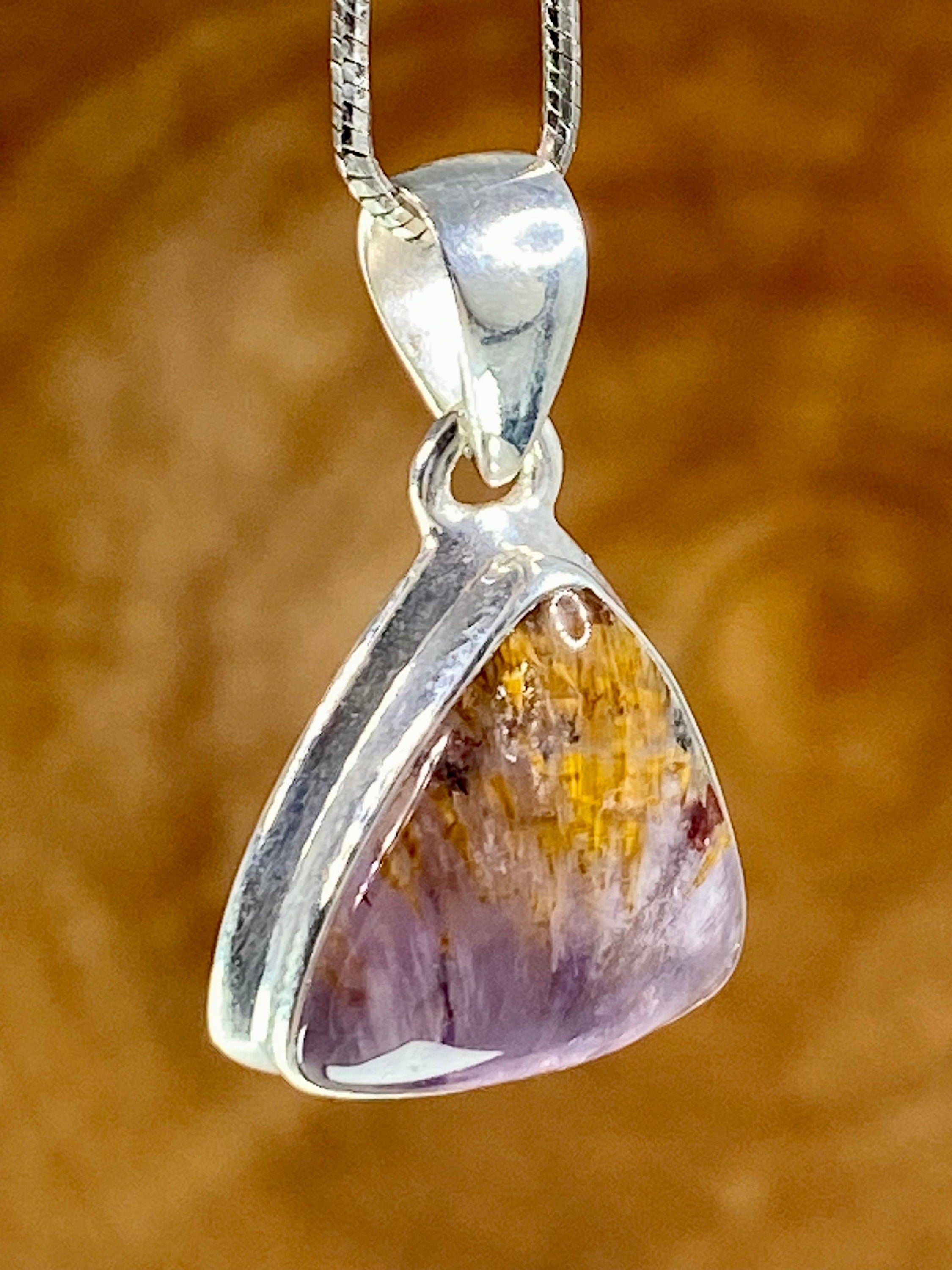 High Quality Cacoxenite in Purple Amethyst and Silver Pendant