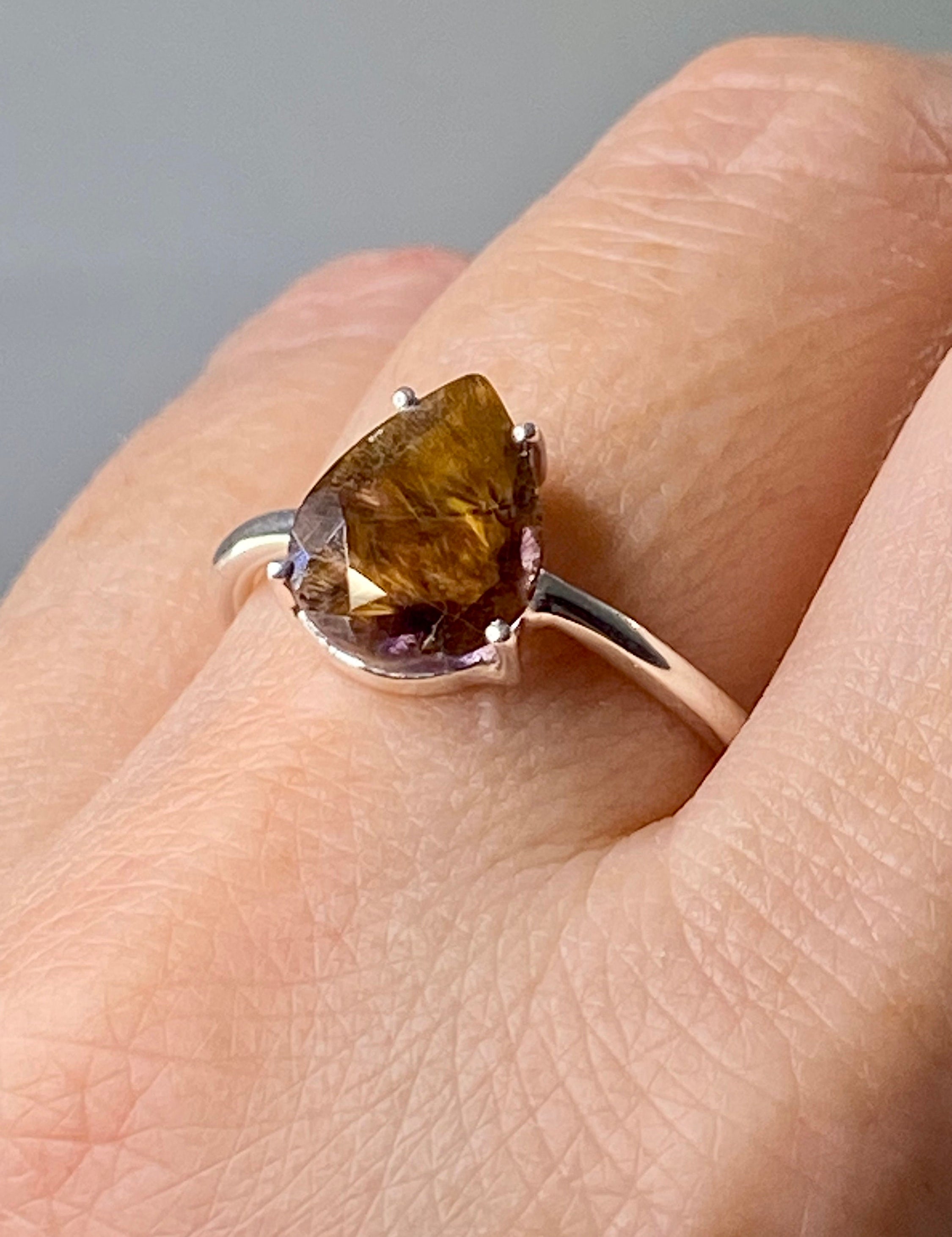 High Quality Cacoxenite in Purple Amethyst and Silver Ring