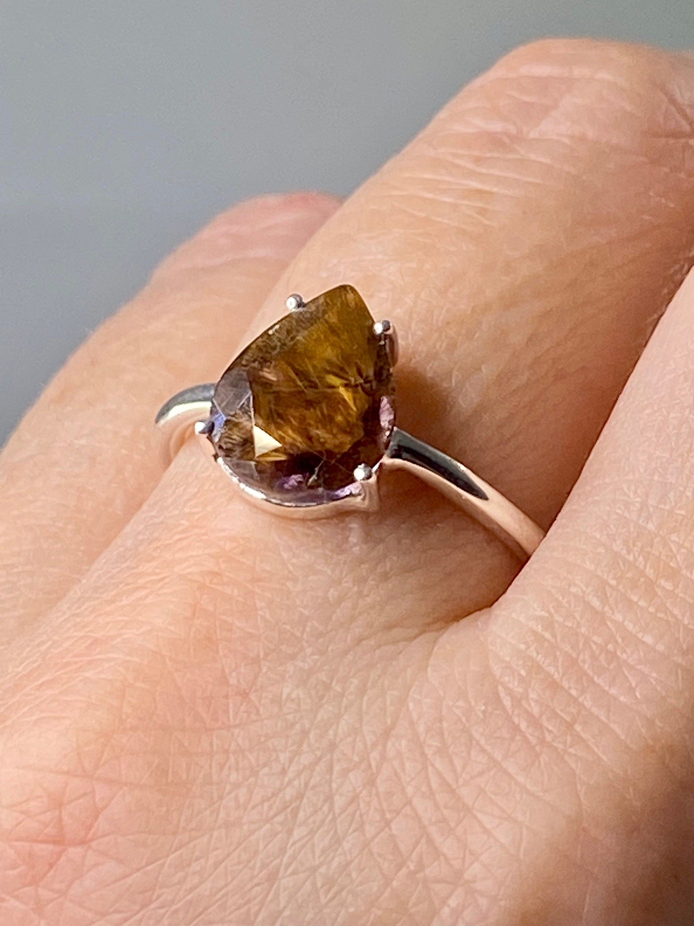 High Quality Cacoxenite in Purple Amethyst and Silver Ring