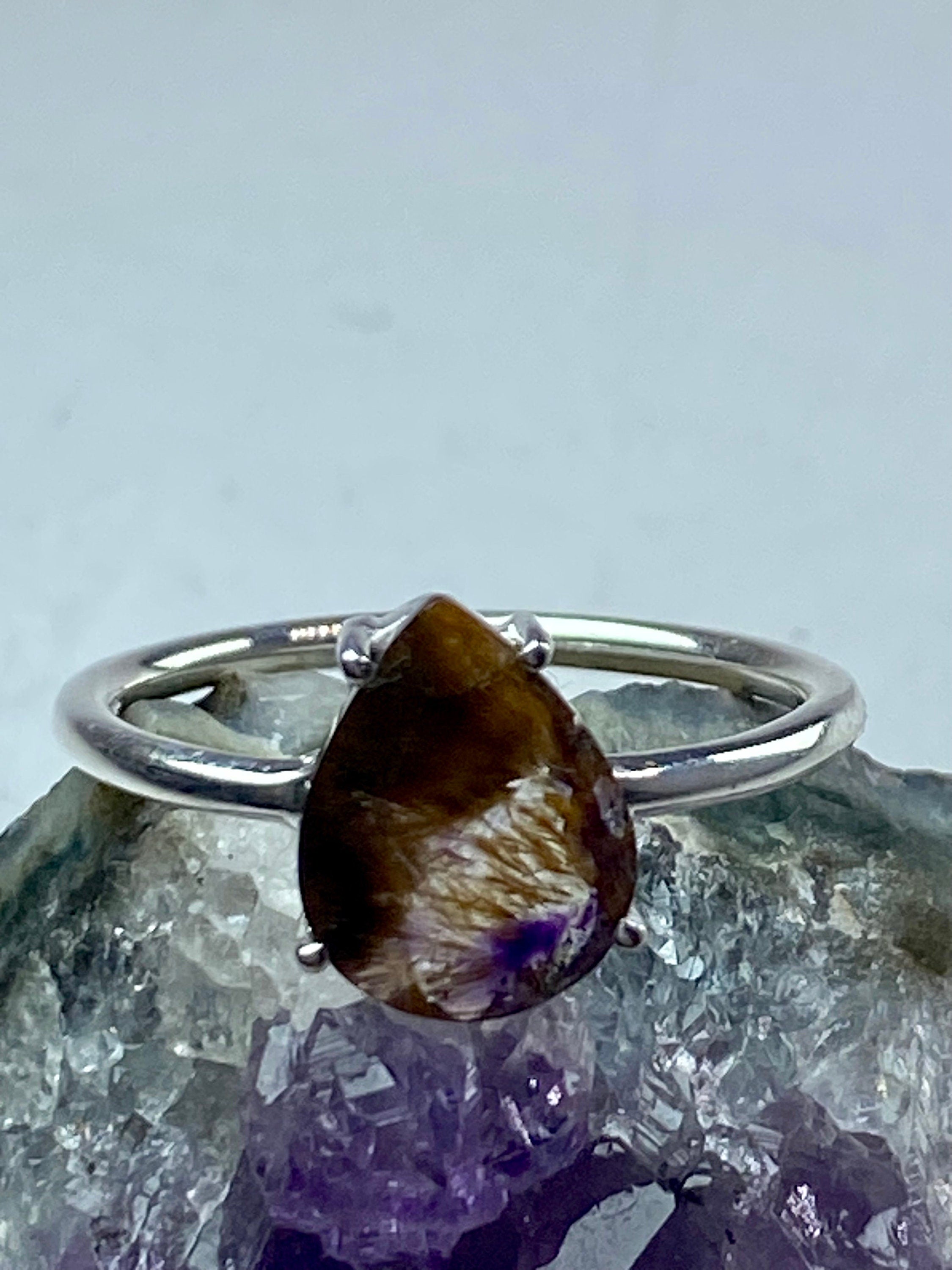 High Quality Cacoxenite in Purple Amethyst and Silver Ring