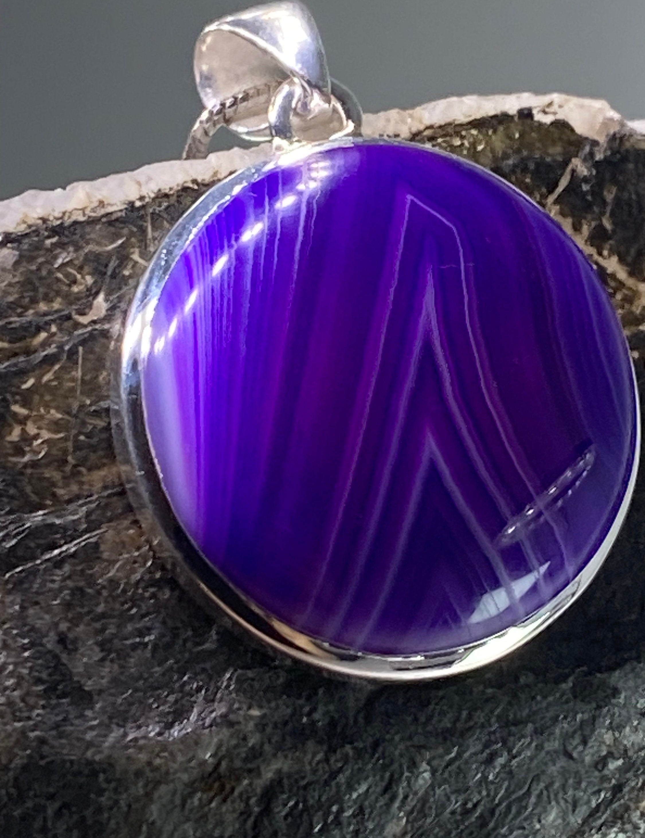 Purple Botswana Agate and Silver Pendant(UV1381)