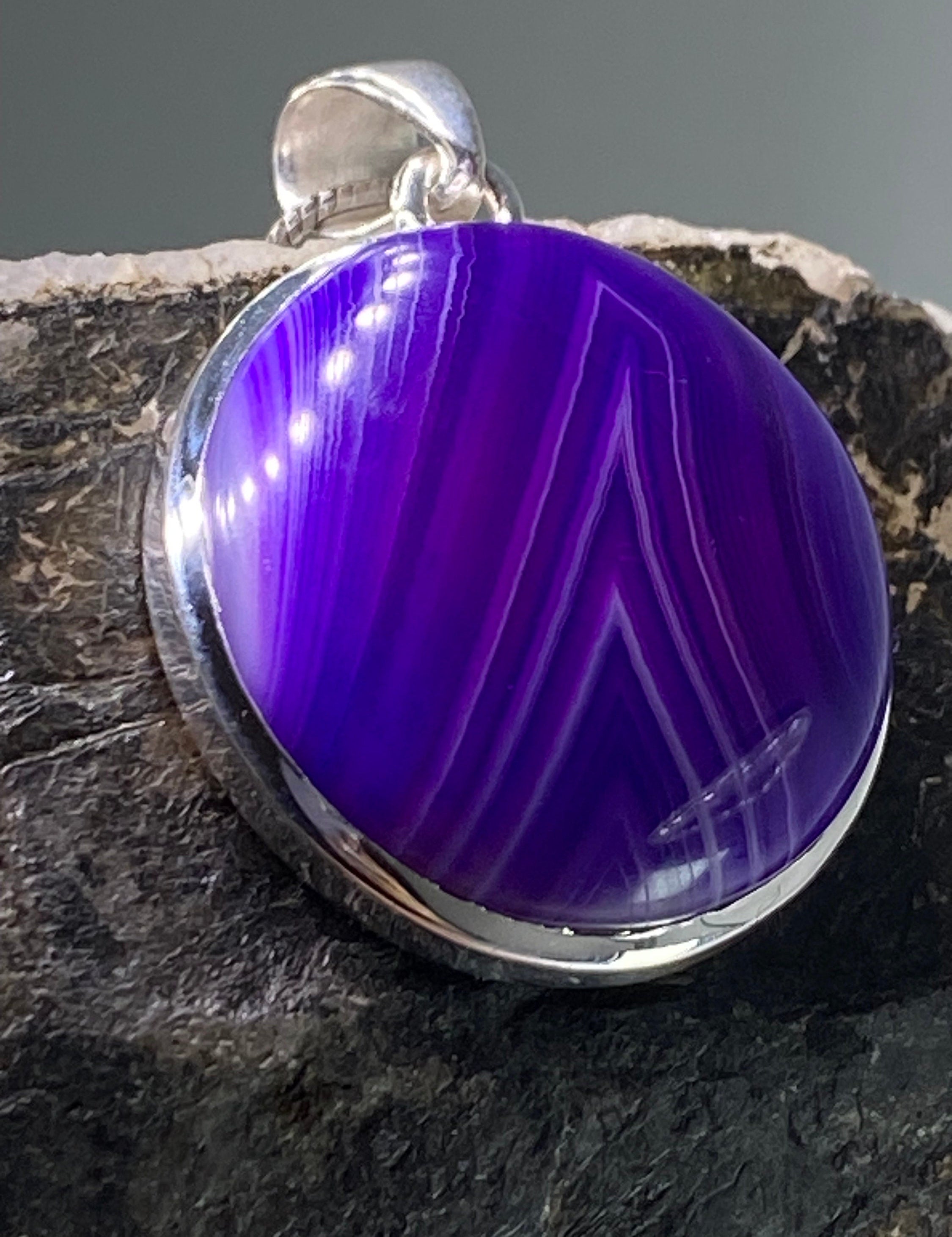 Purple Botswana Agate and Silver Pendant(UV1381)