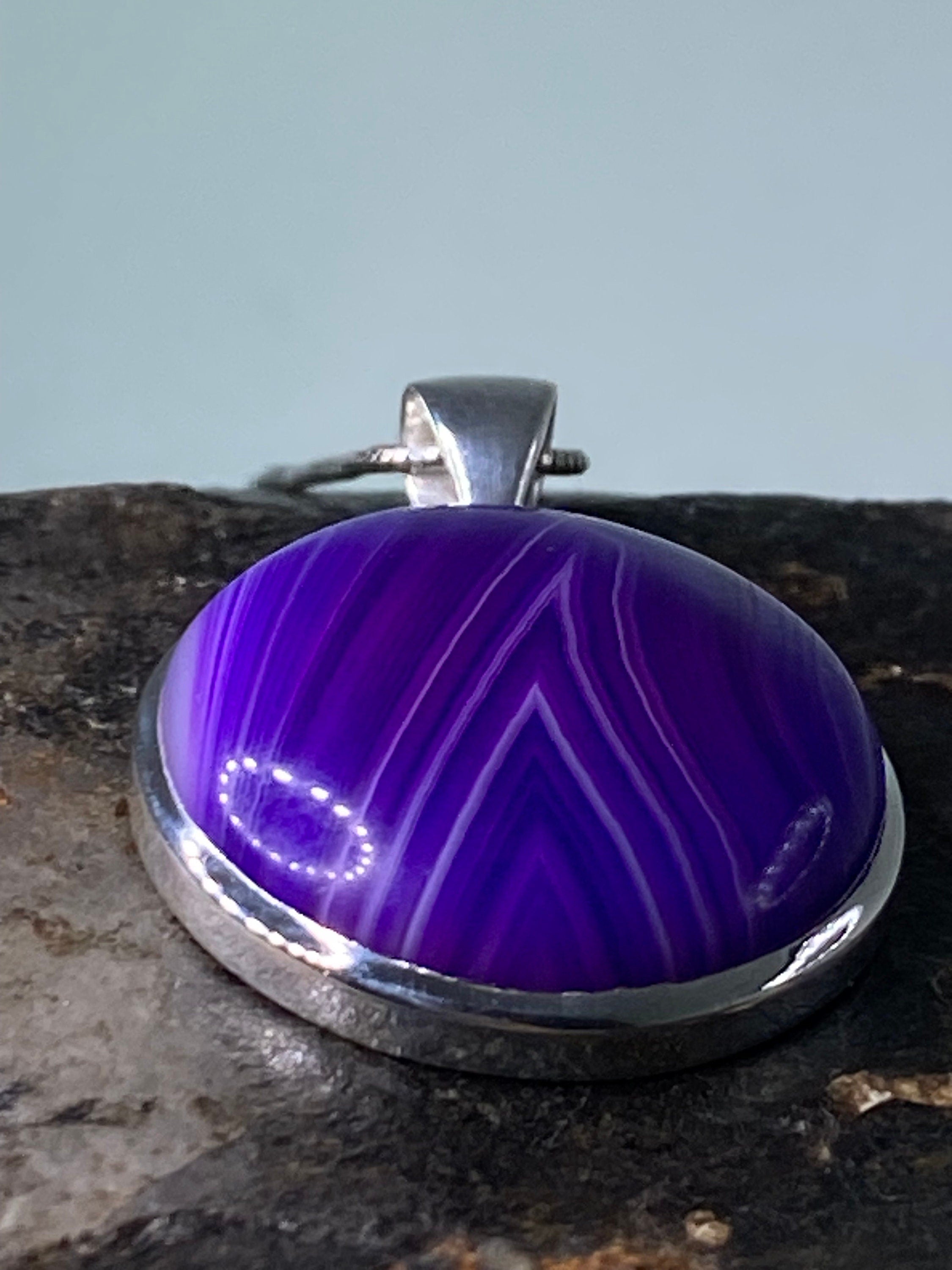 Purple Botswana Agate and Silver Pendant(UV1381)