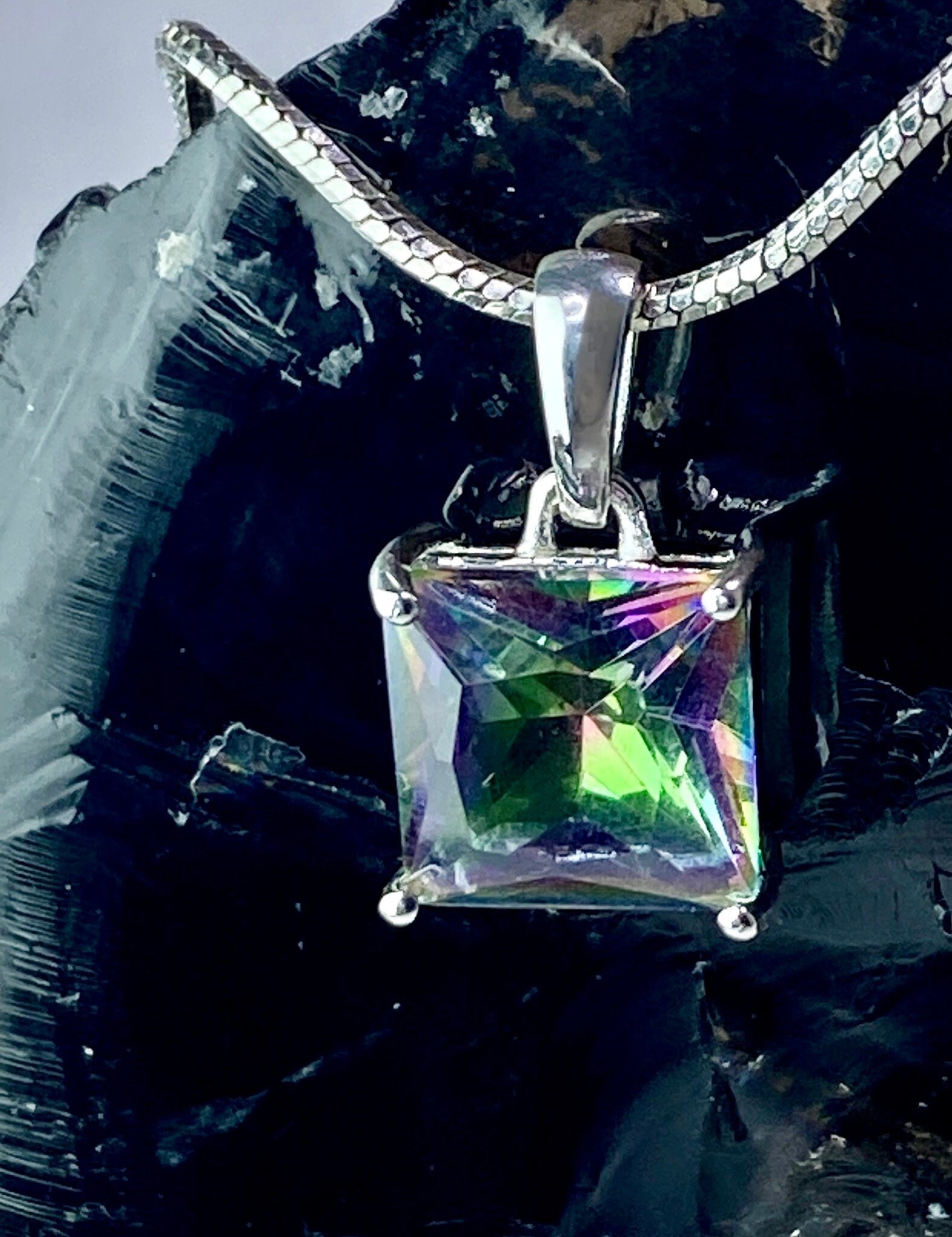 Mystic Topaz and Silver Pendant