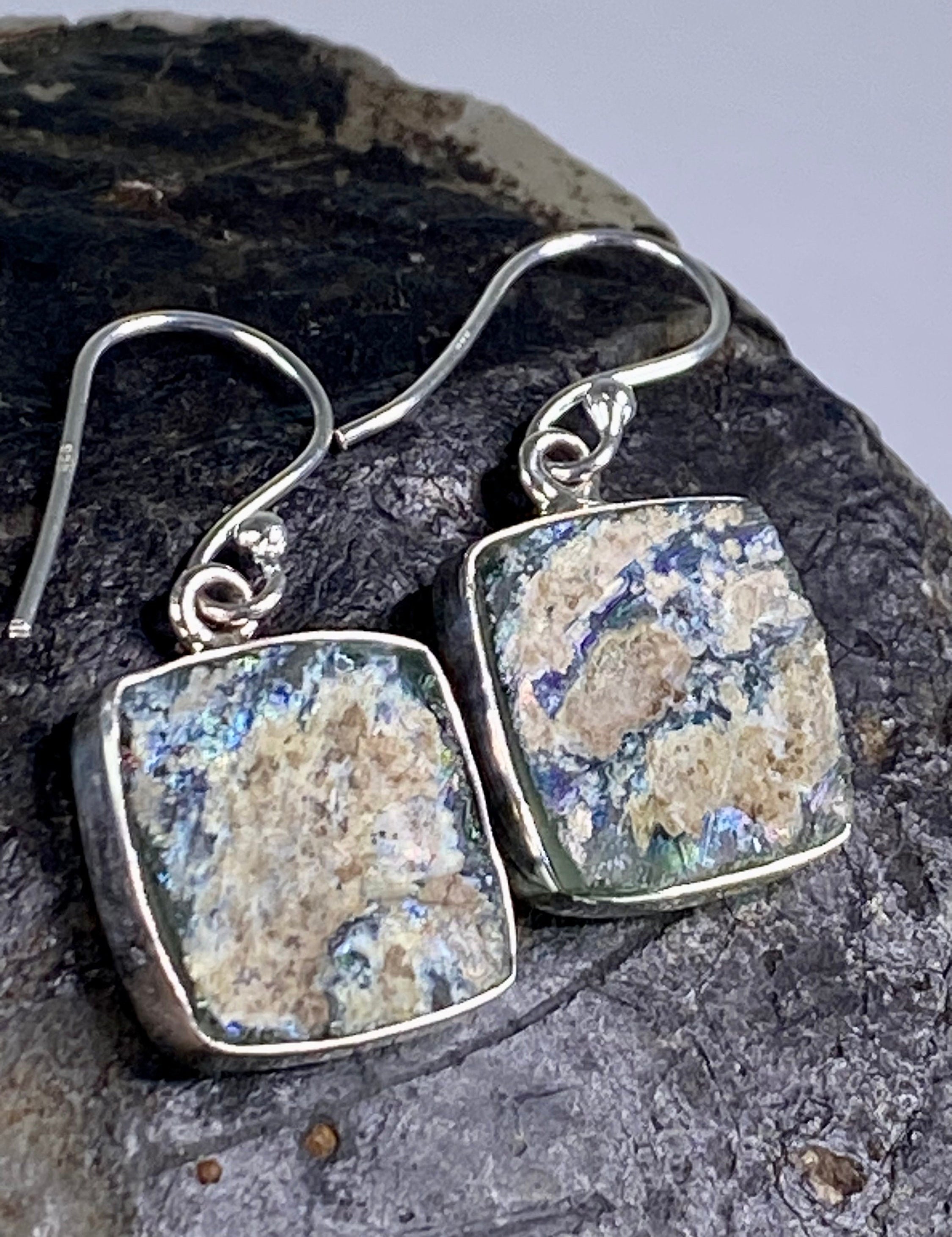 Ancient Roman Glass and Silver Earrings (UV2)