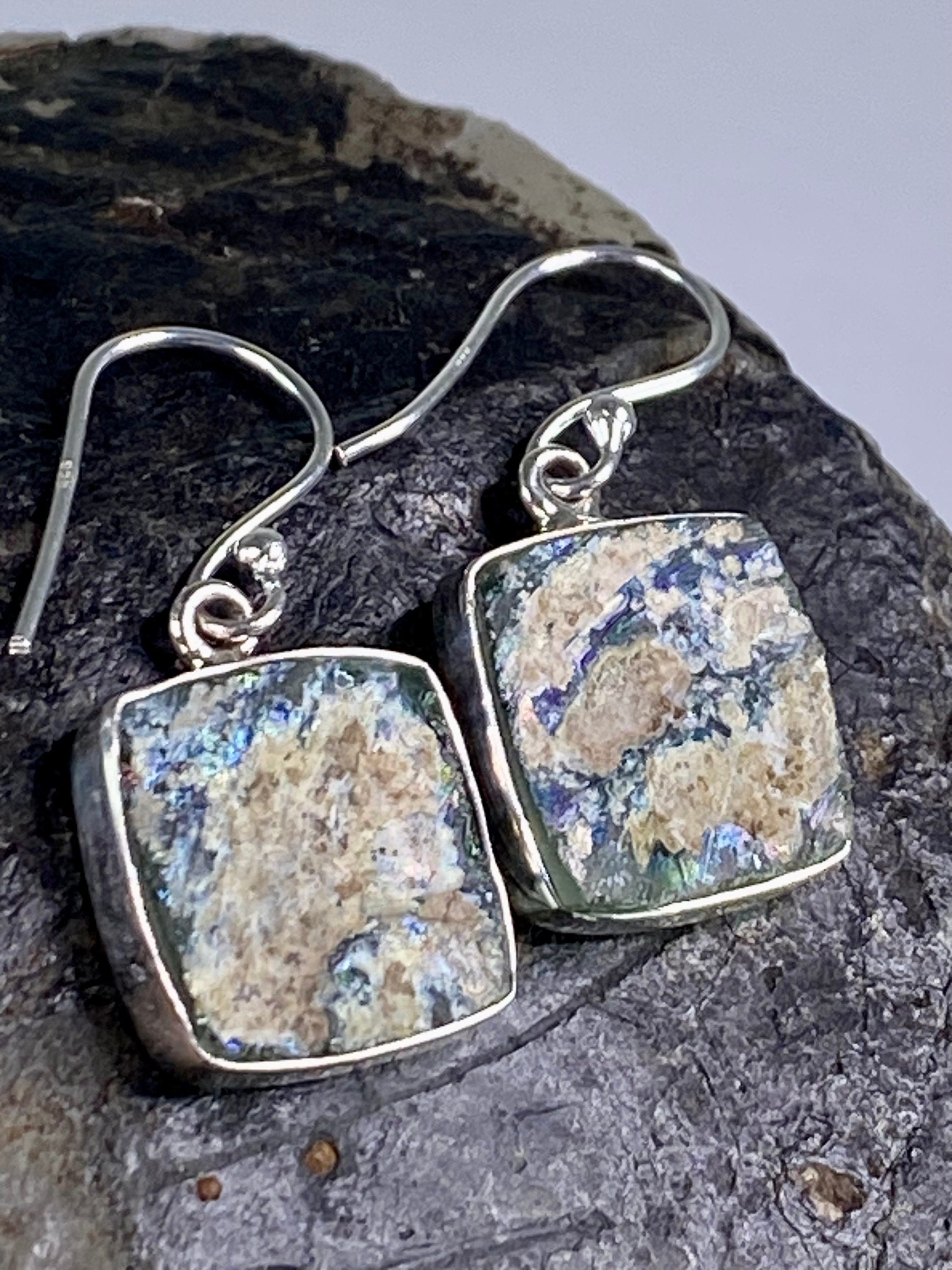 Ancient Roman Glass and Silver Earrings (UV2)