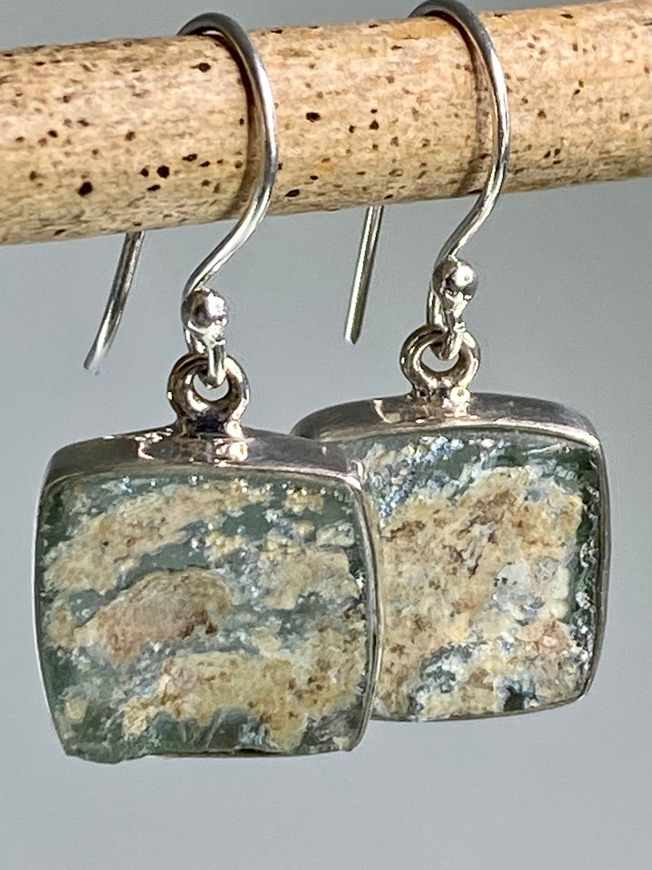 Ancient Roman Glass and Silver Earrings (UV2)