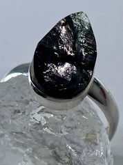 Shungite Sterling Silver Ring: Karelian Pear-Cut Stone