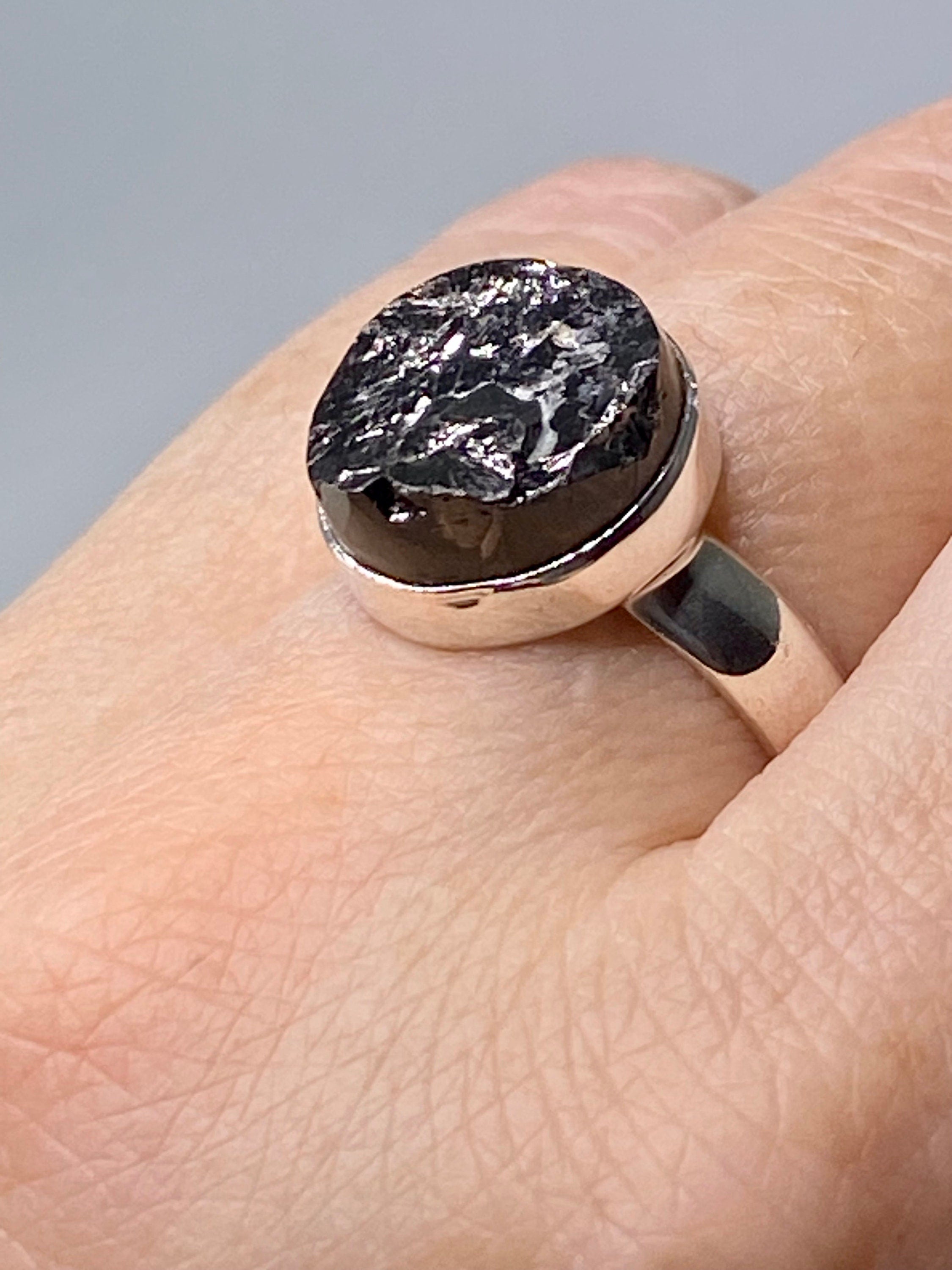 Shungite Sterling Silver Ring: Karelian Stone, Size 8