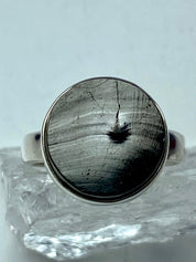 Karelian Shungite Sterling Silver Ring: Round Stone, Size 7