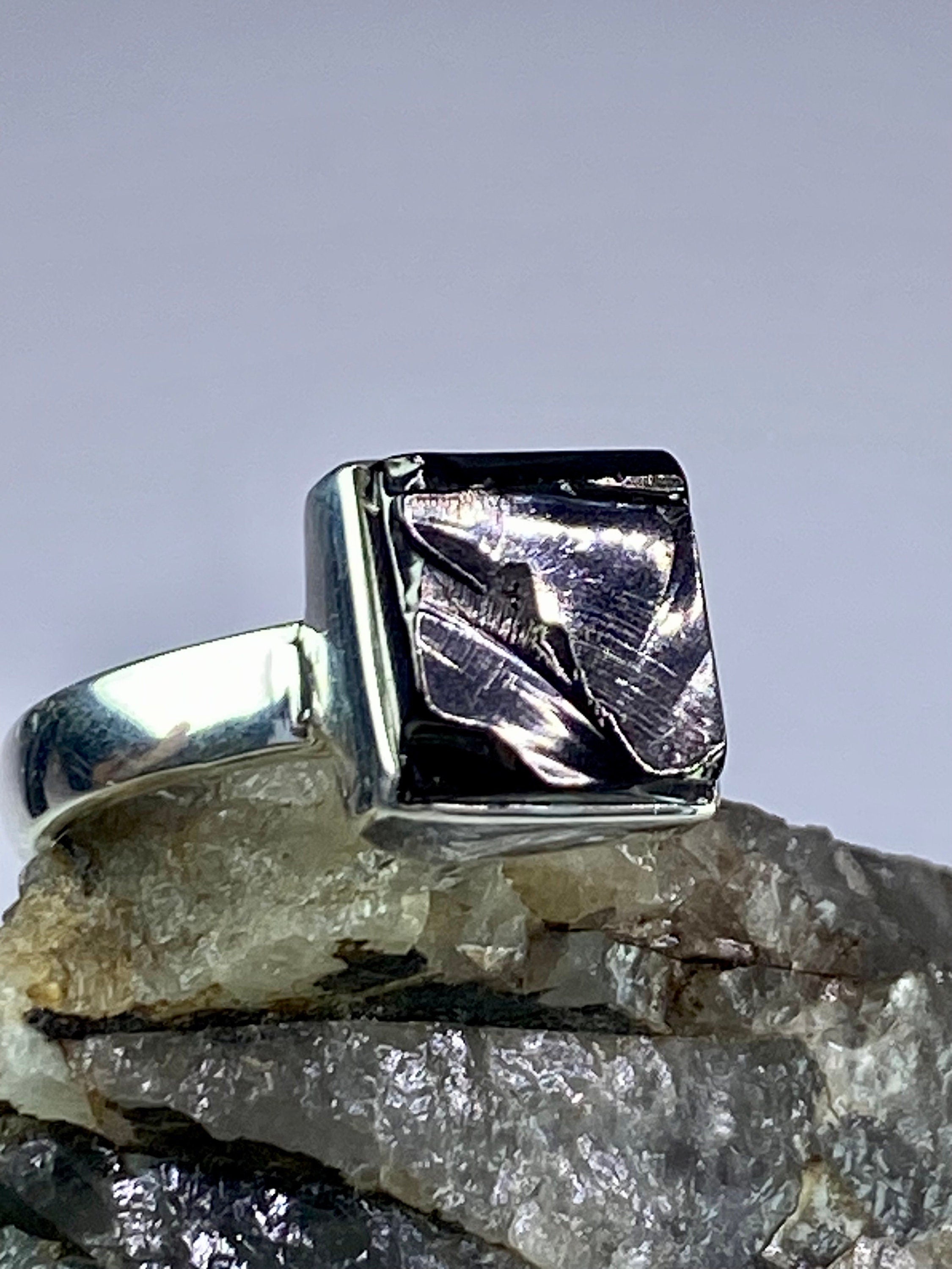 Karelian Shungite Sterling Silver Ring: Princess Cut Stone