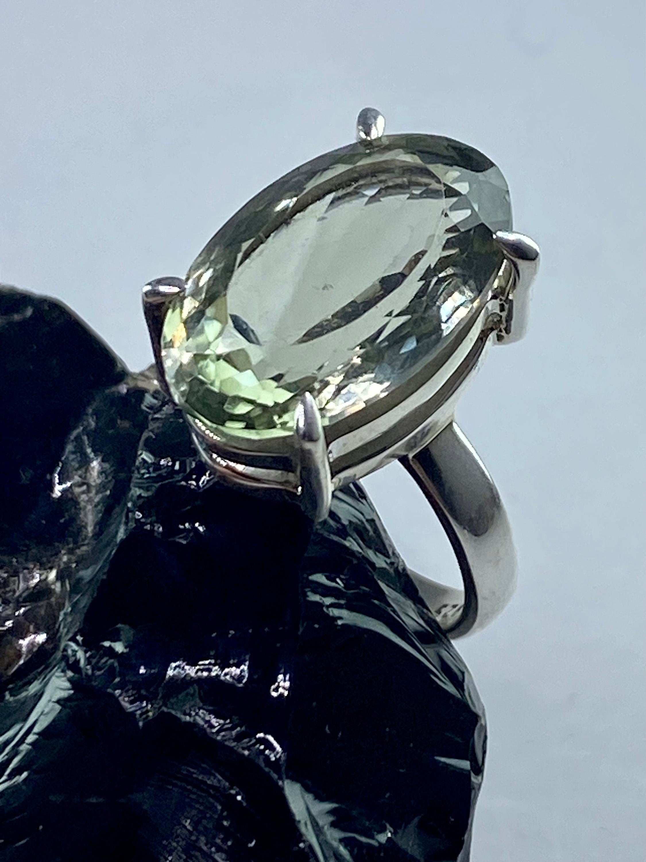 Green Amethyst (Prasiolite) and Silver Ring