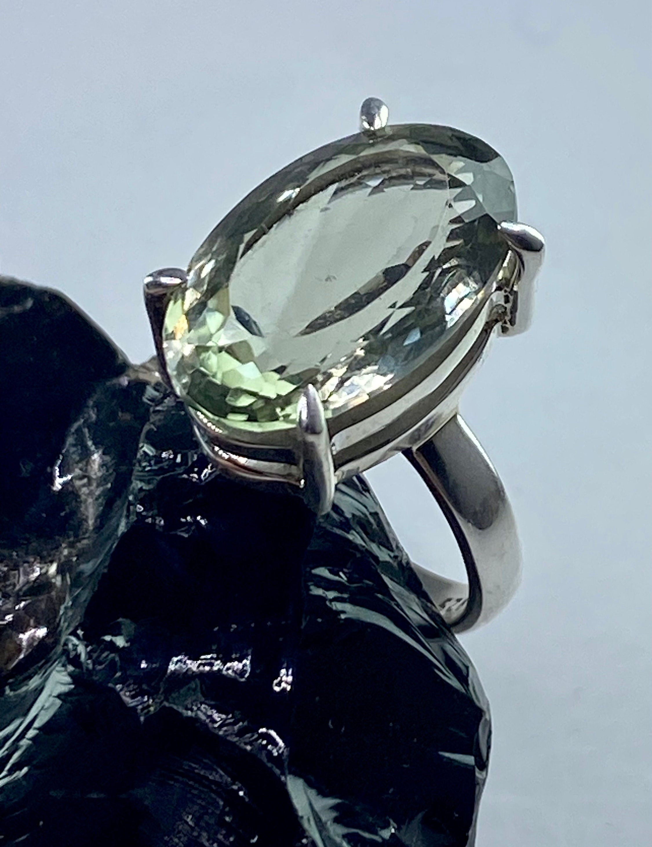 Green Amethyst (Prasiolite) and Silver Ring