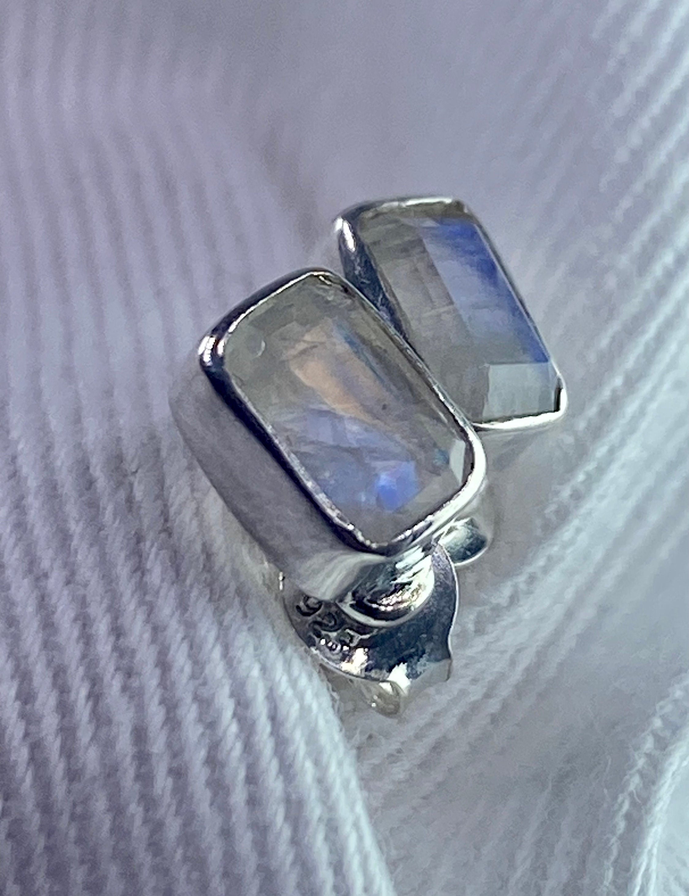 Blue Fire Moonstone and Silver Stud Earrings