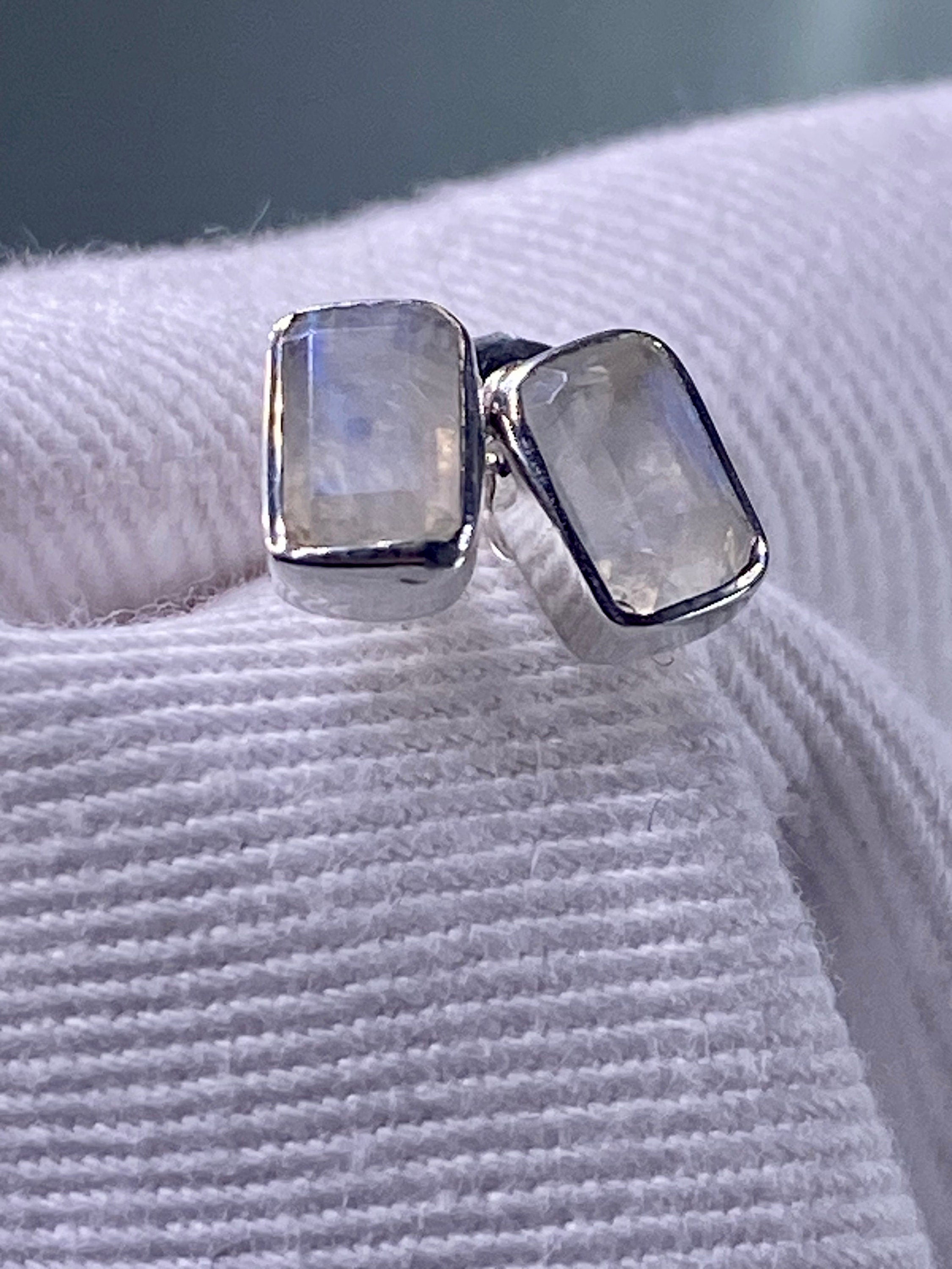 Blue Fire Moonstone and Silver Stud Earrings