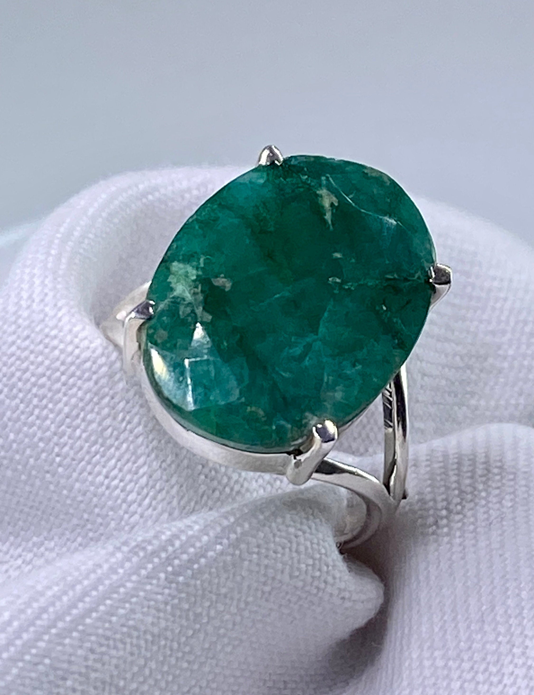 Raw Emerald and Silver Ring