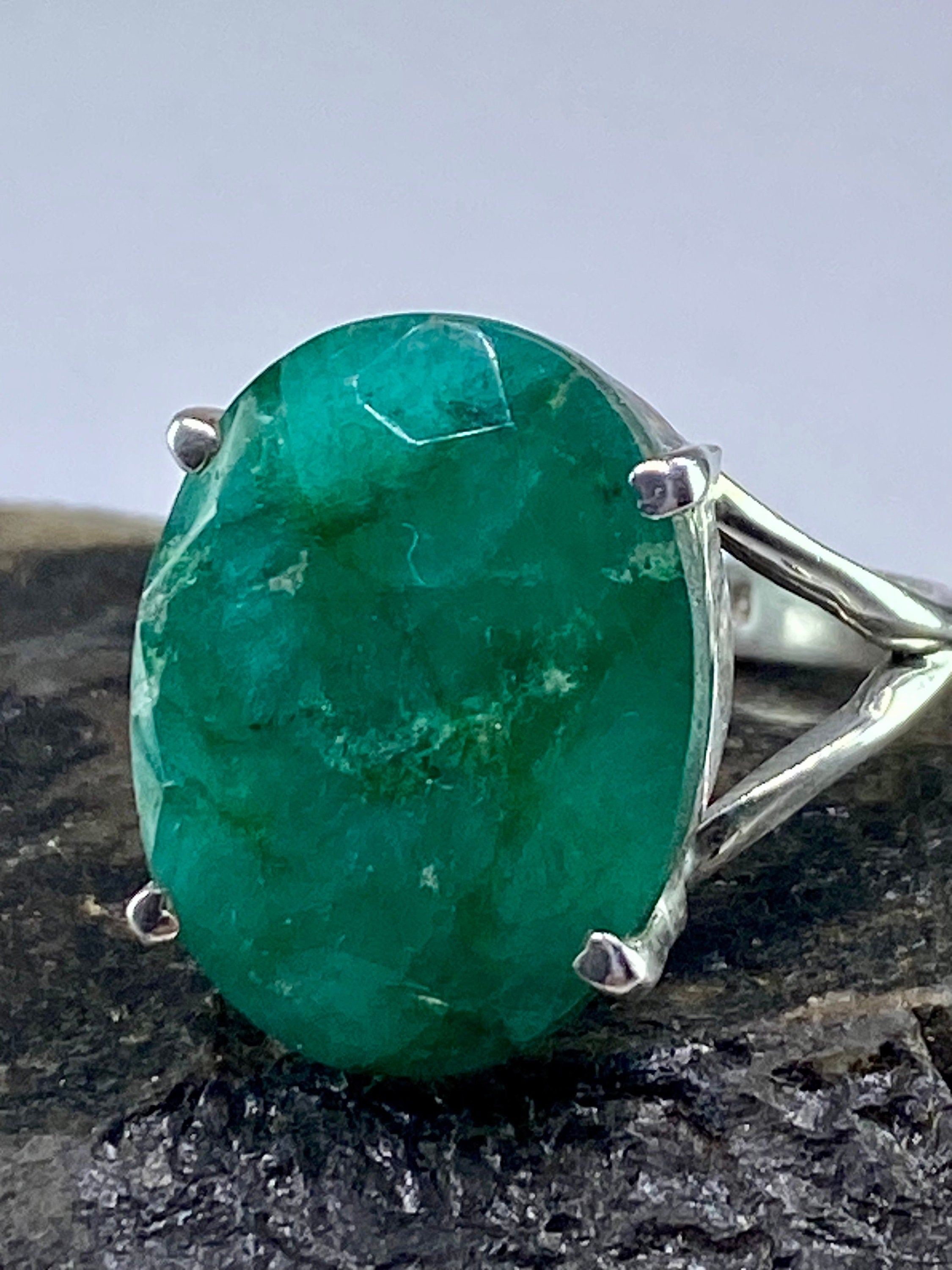 Raw Emerald and Silver Ring