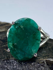 Raw Emerald and Silver Ring