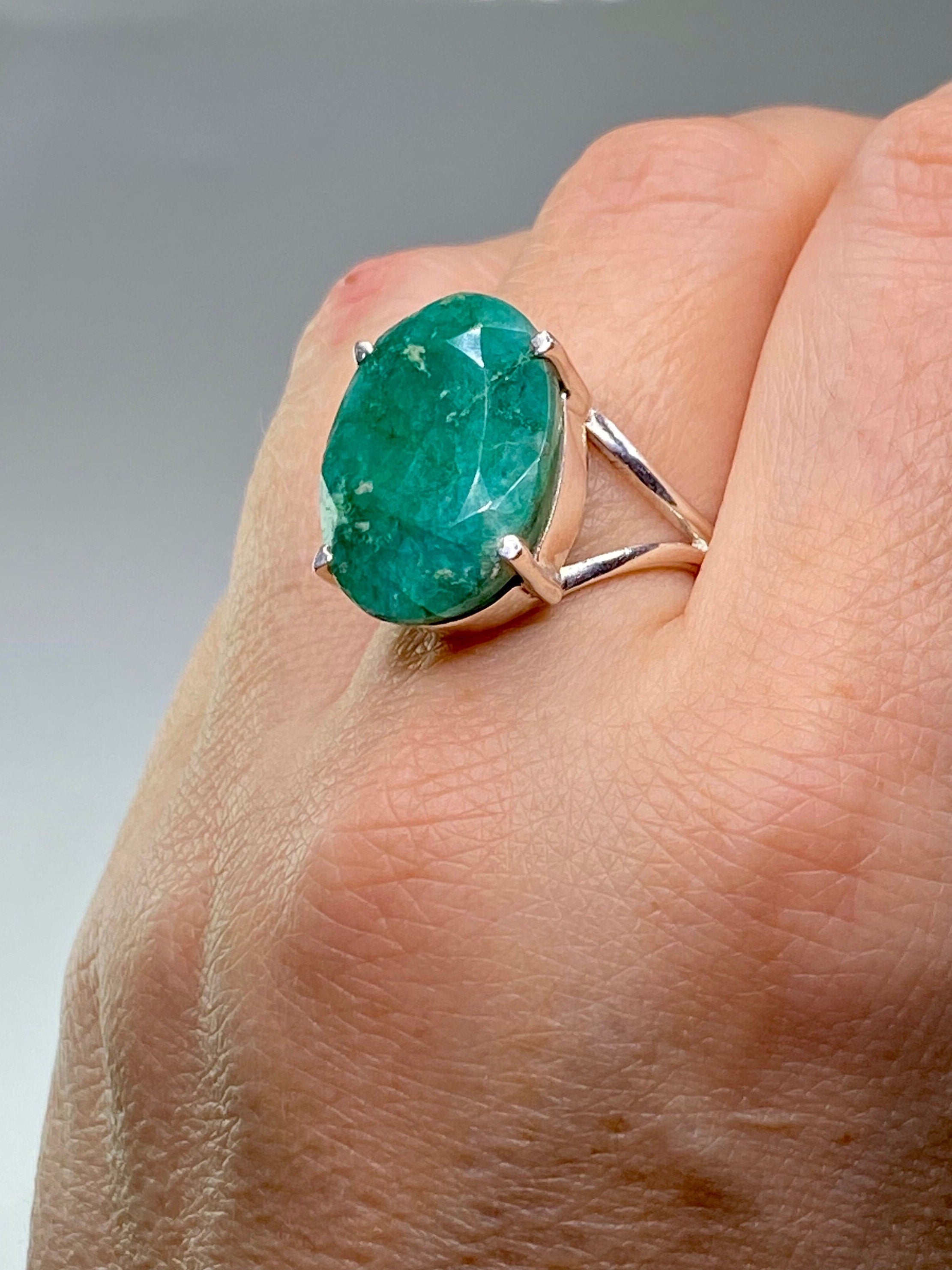 Raw Emerald and Silver Ring