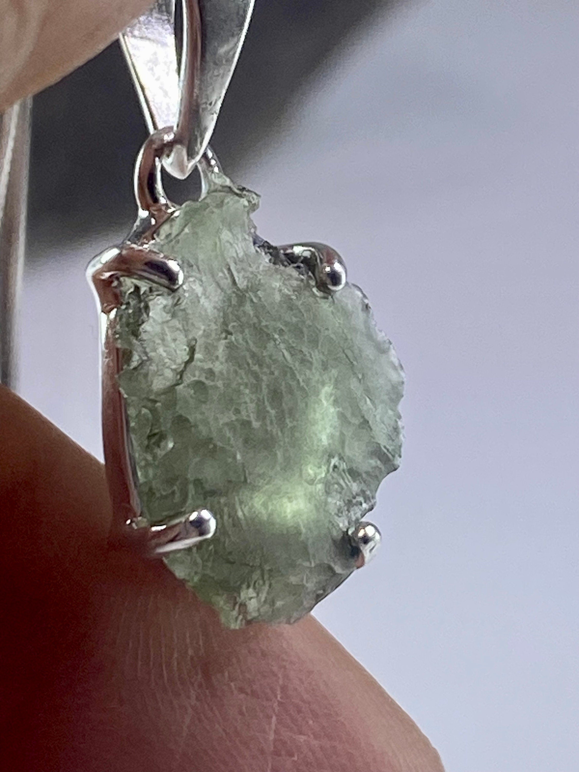 Natural MOLDAVITE and Sterling Silver Pendant