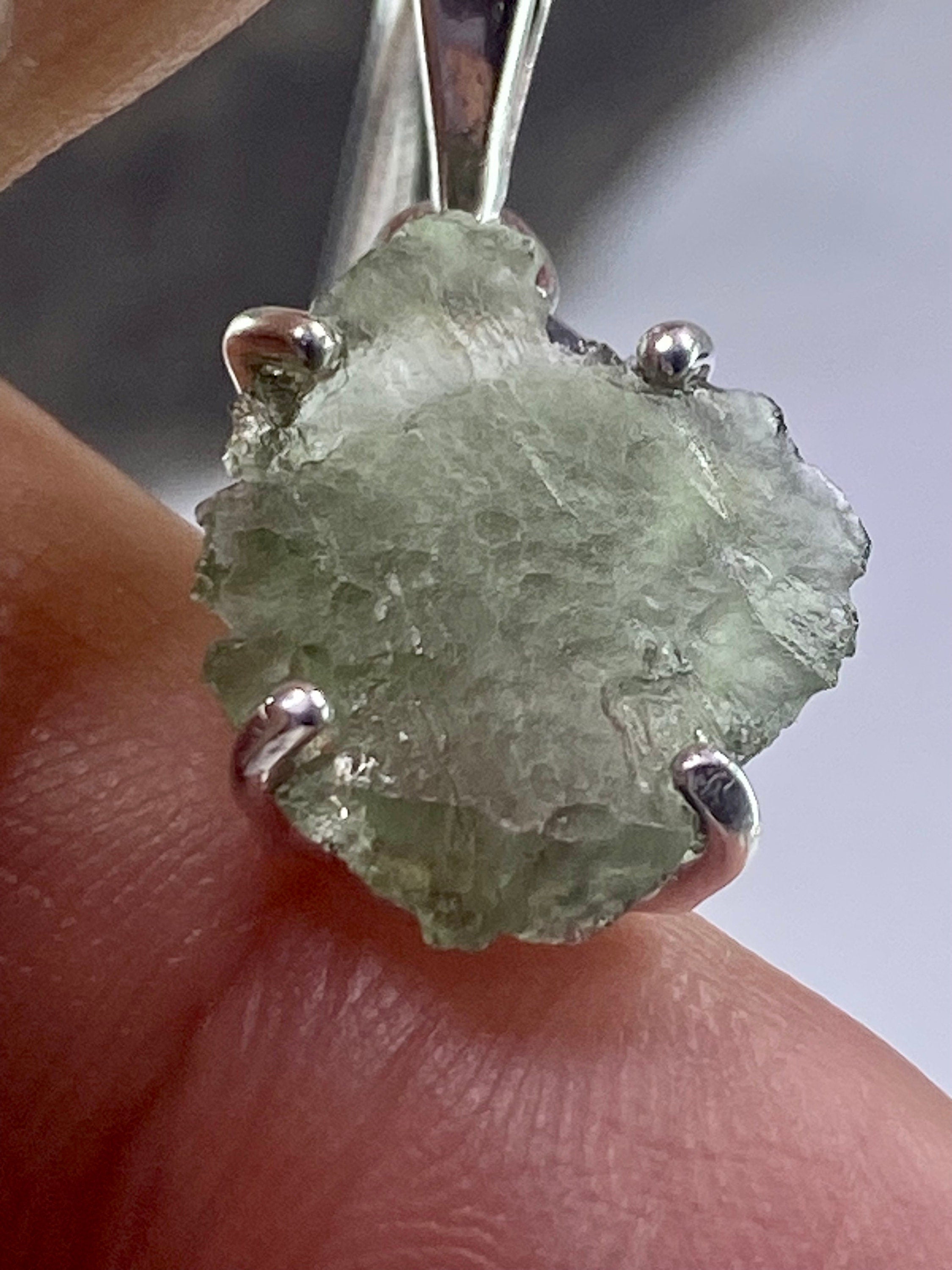 Natural MOLDAVITE and Sterling Silver Pendant