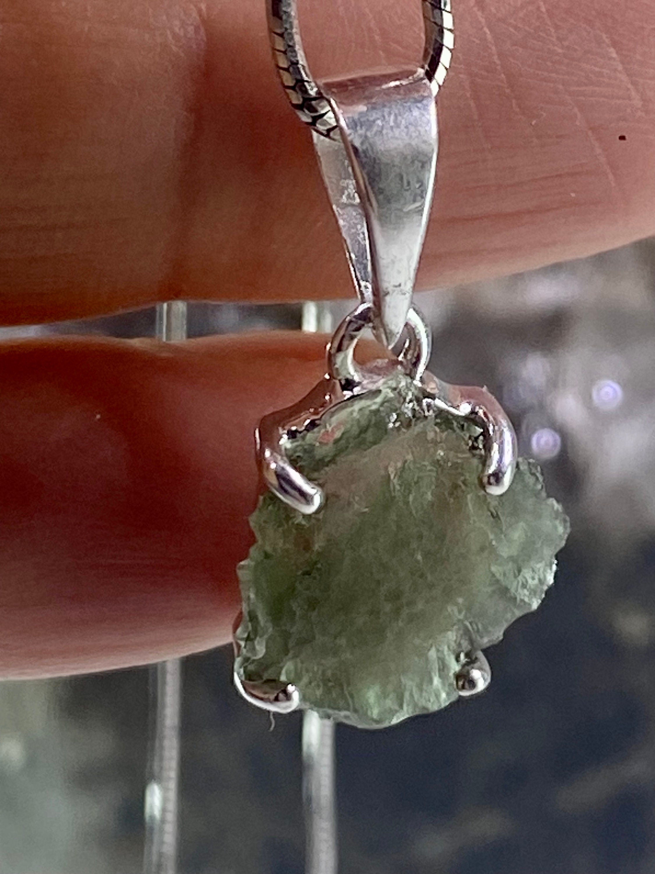 Natural MOLDAVITE and Sterling Silver Pendant