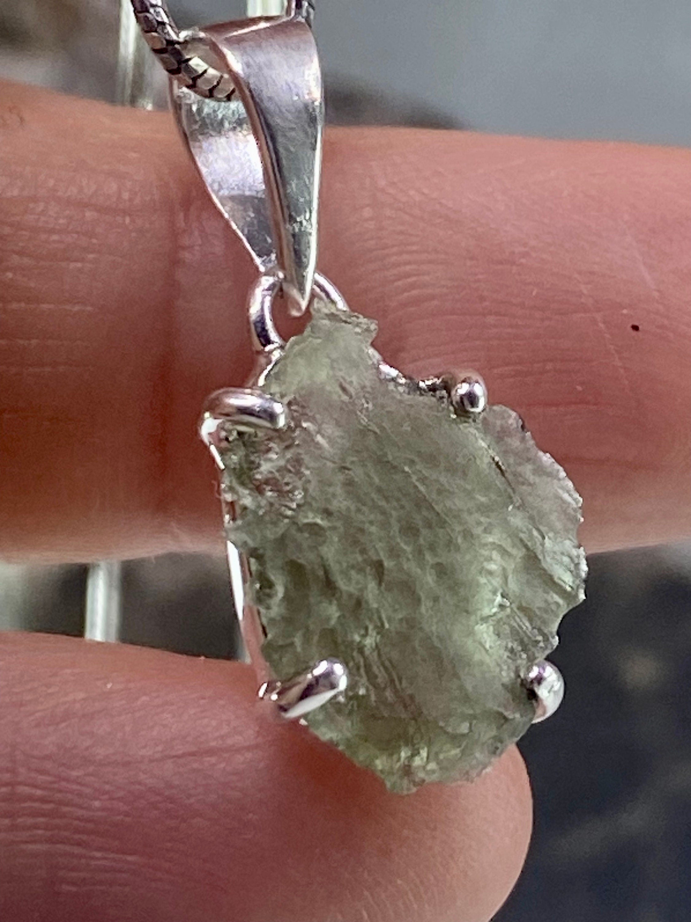 Natural MOLDAVITE and Sterling Silver Pendant