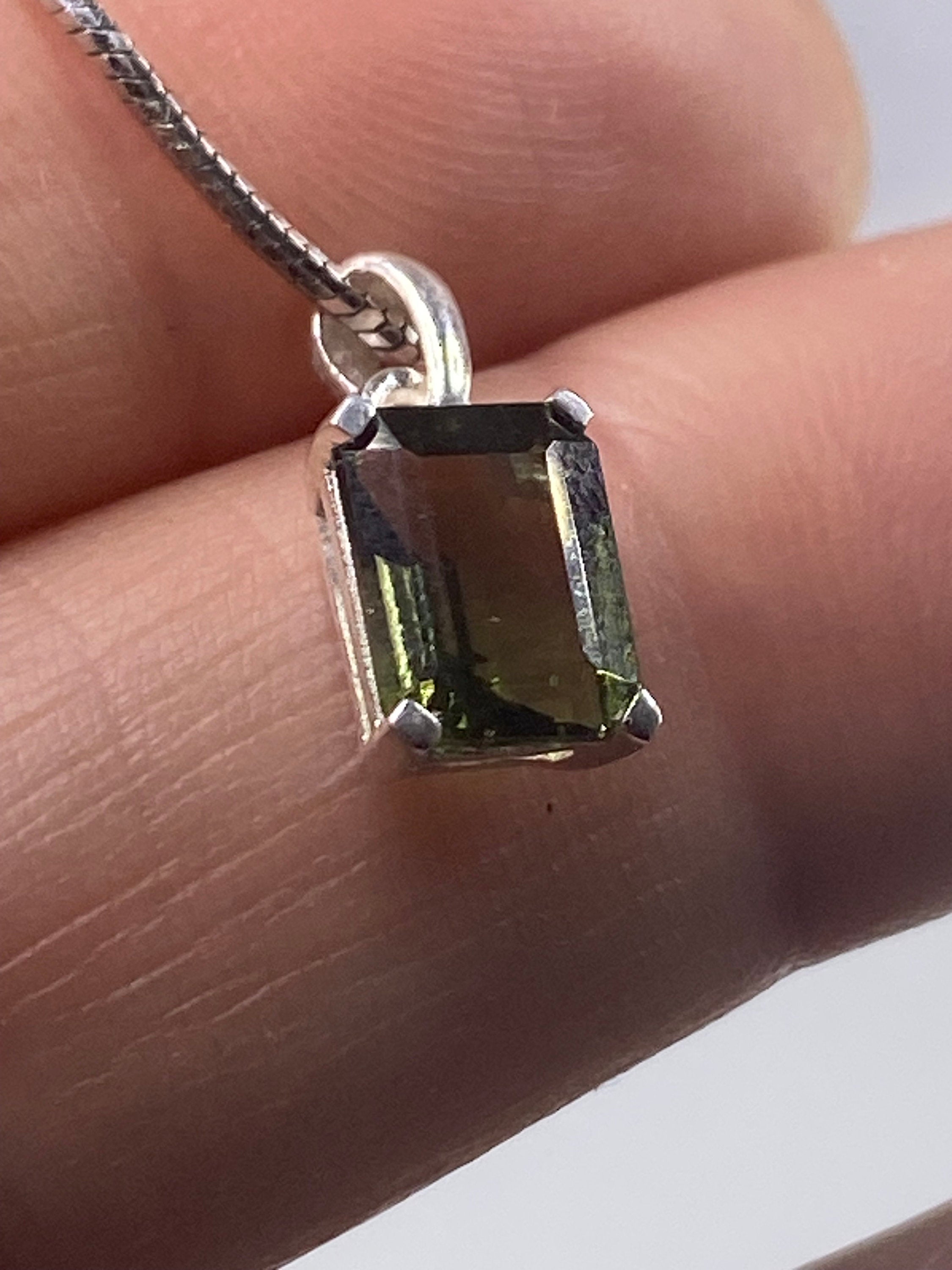 Natural MOLDAVITE and Sterling Silver Pendant