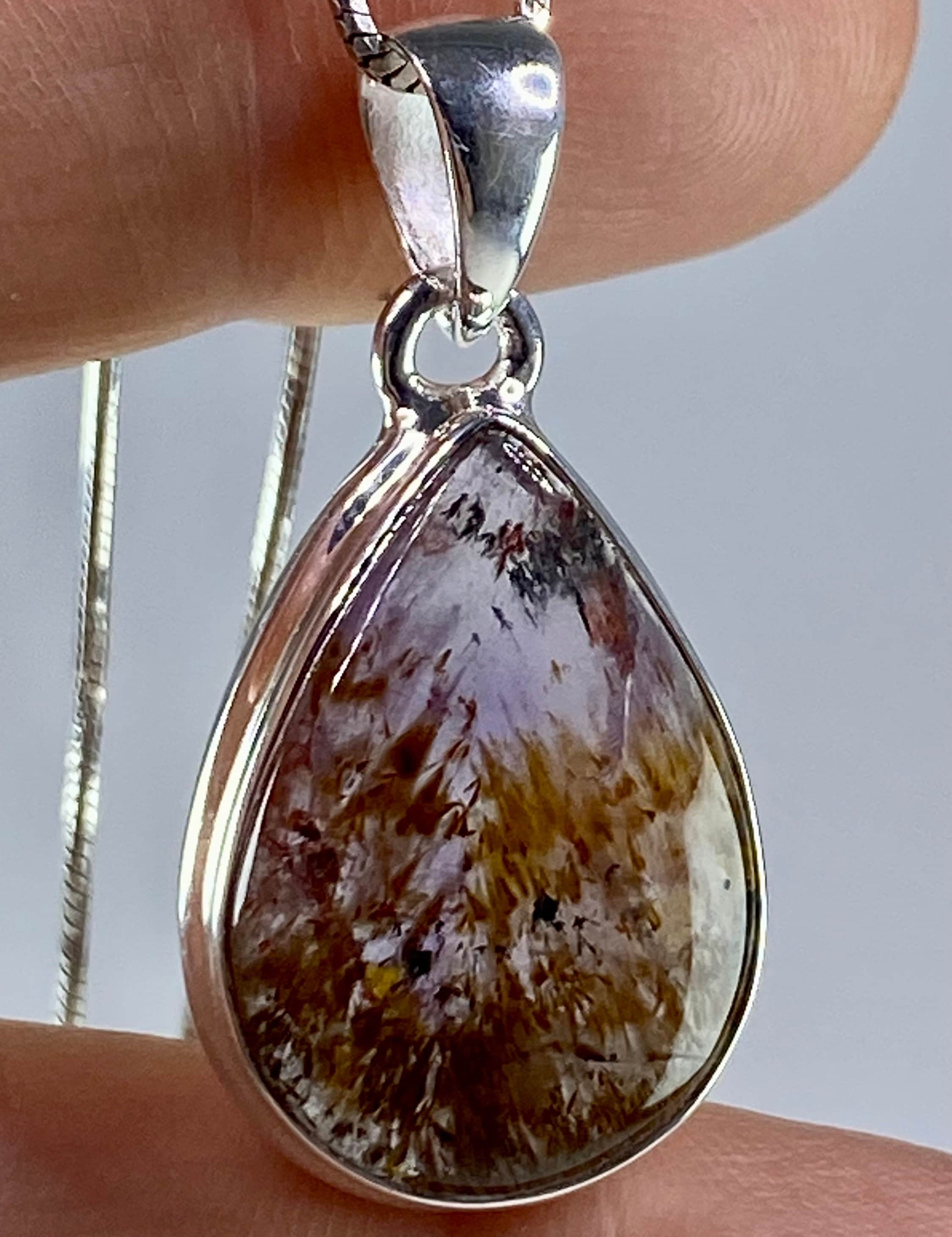 High Quality Cacoxenite in Purple Amethyst and Silver Pendant(UV1952)