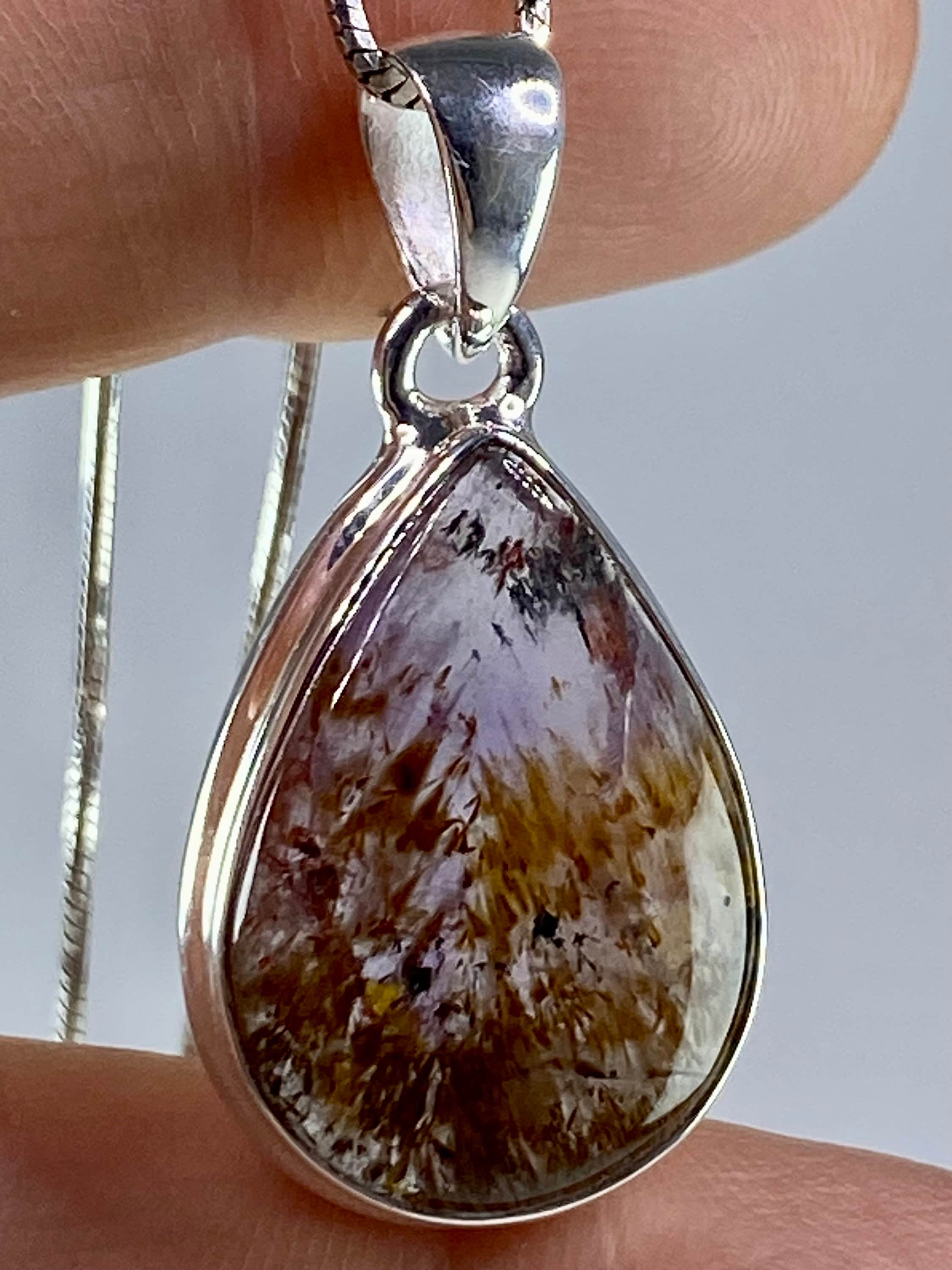 High Quality Cacoxenite in Purple Amethyst and Silver Pendant(UV1952)