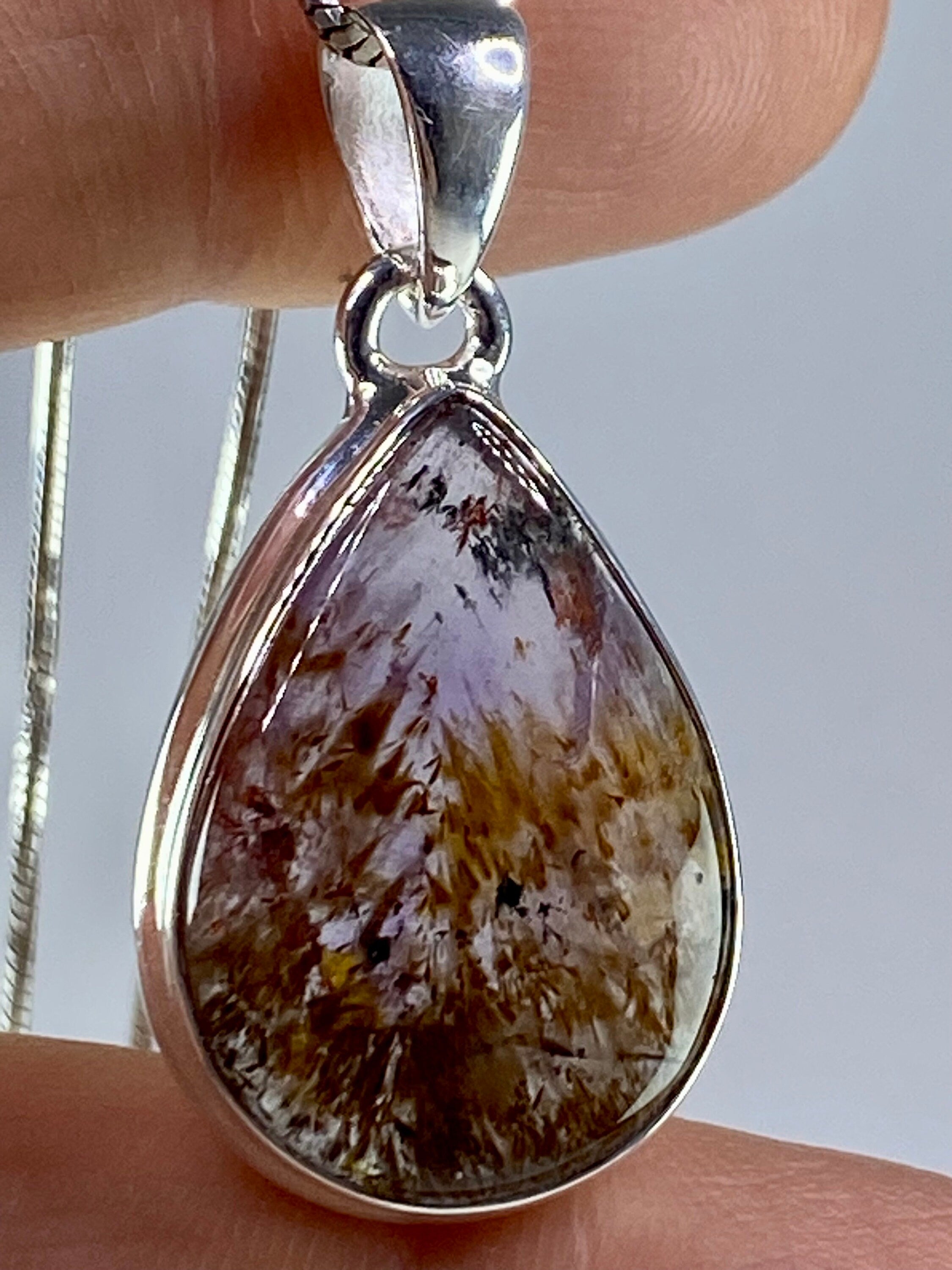 High Quality Cacoxenite in Purple Amethyst and Silver Pendant(UV1952)