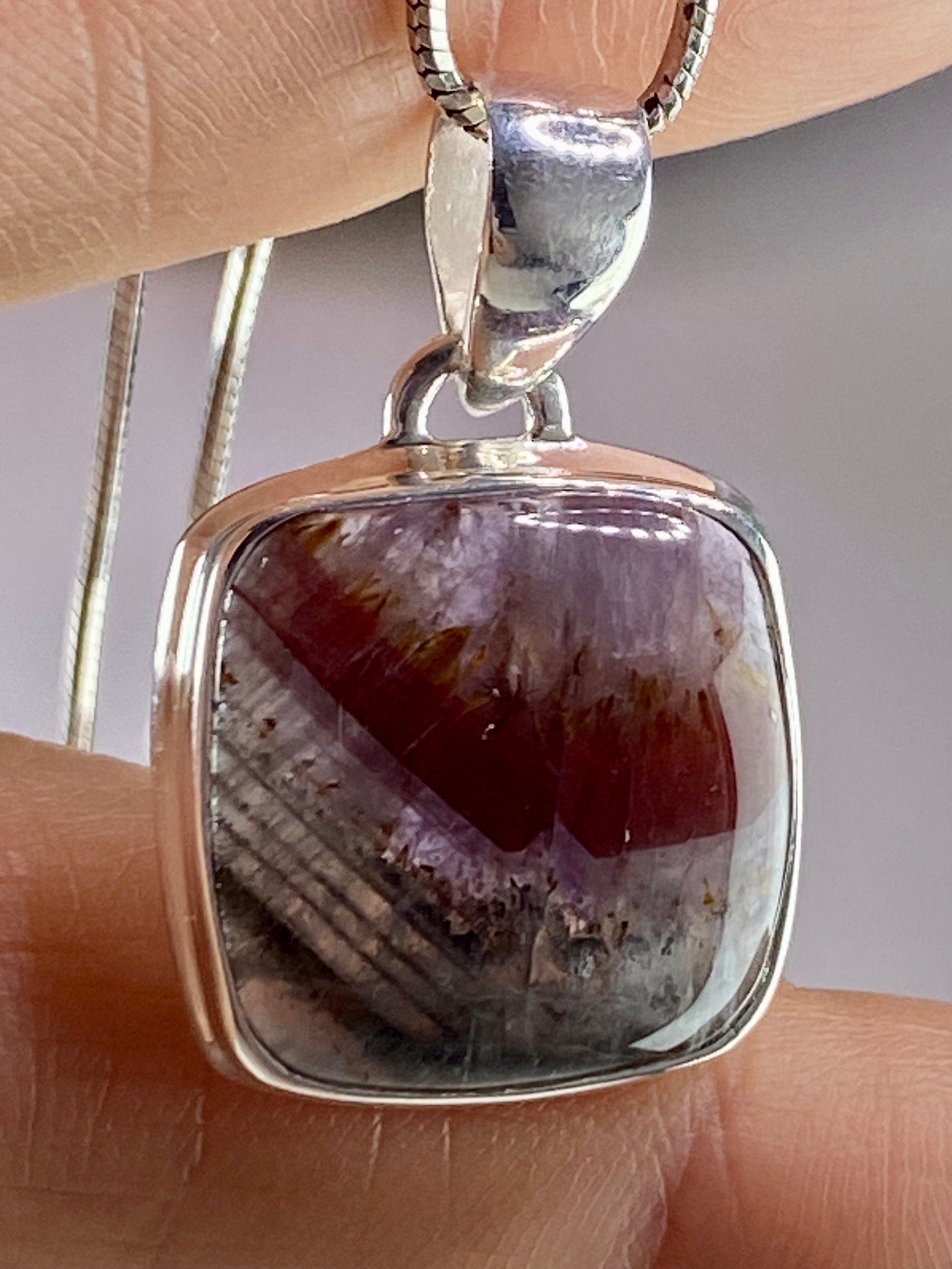 High Quality Cacoxenite in Purple Amethyst and Silver Pendant